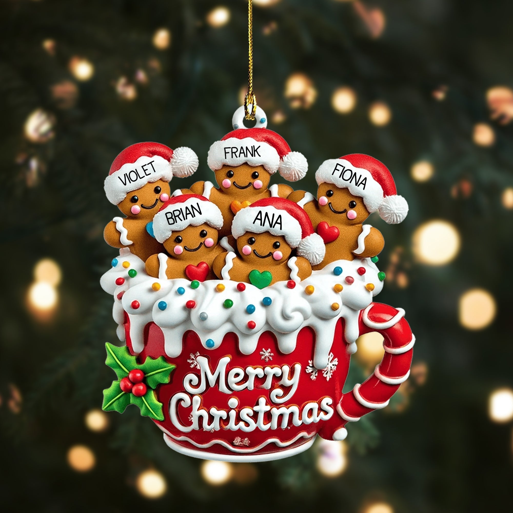 Merry Christmas - Personalized Gingerbread Family Ornament