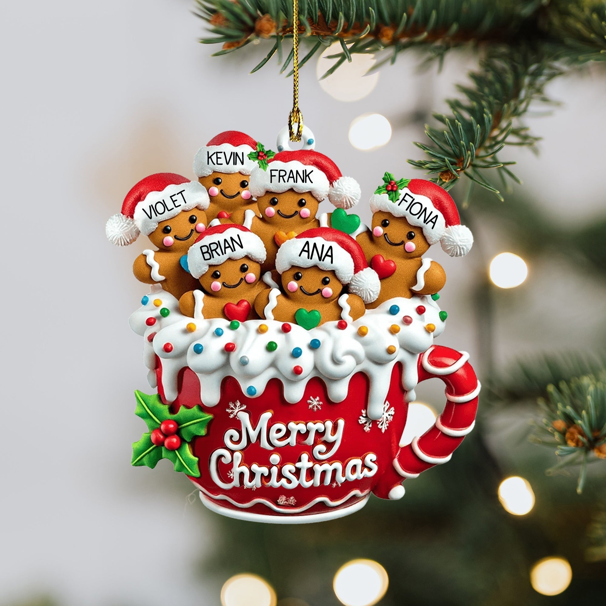 Merry Christmas - Personalized Gingerbread Family Ornament