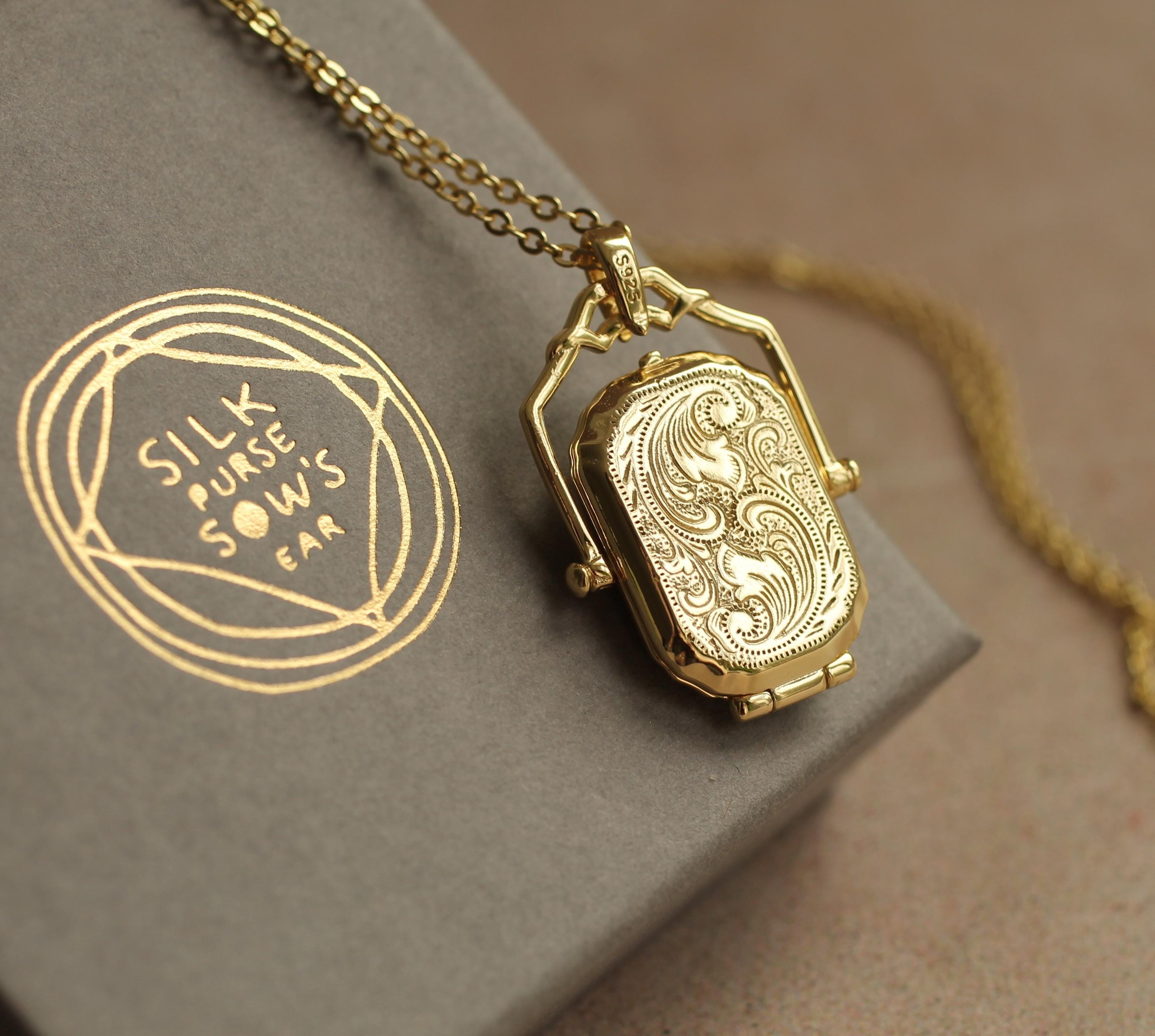 Gold Victorian Locket Necklace: Personalized Photo Pendant Memorial Gift