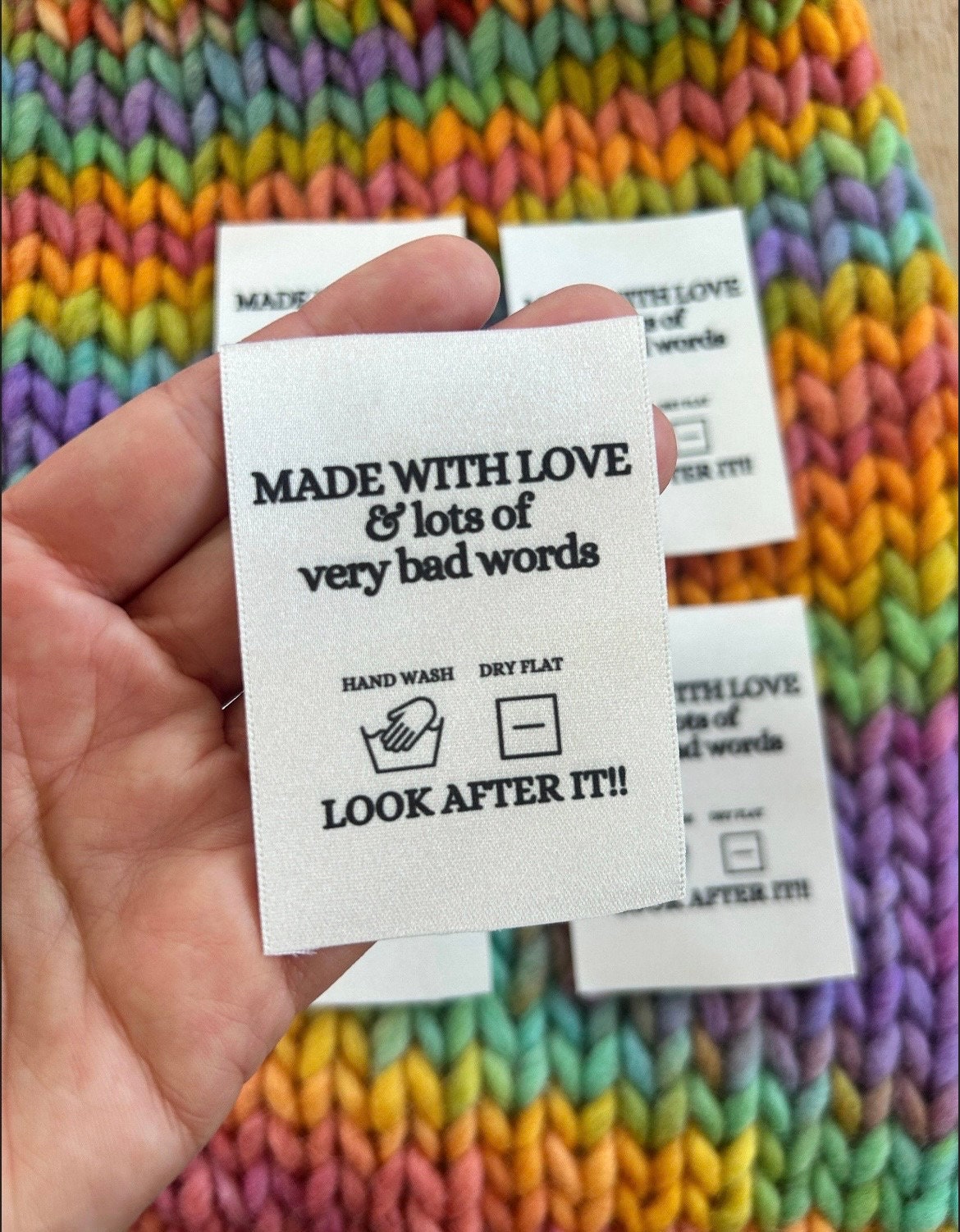Woven Craft Handmade Clothing Care Instructions Labels ‘Made with Love and Bad Words’