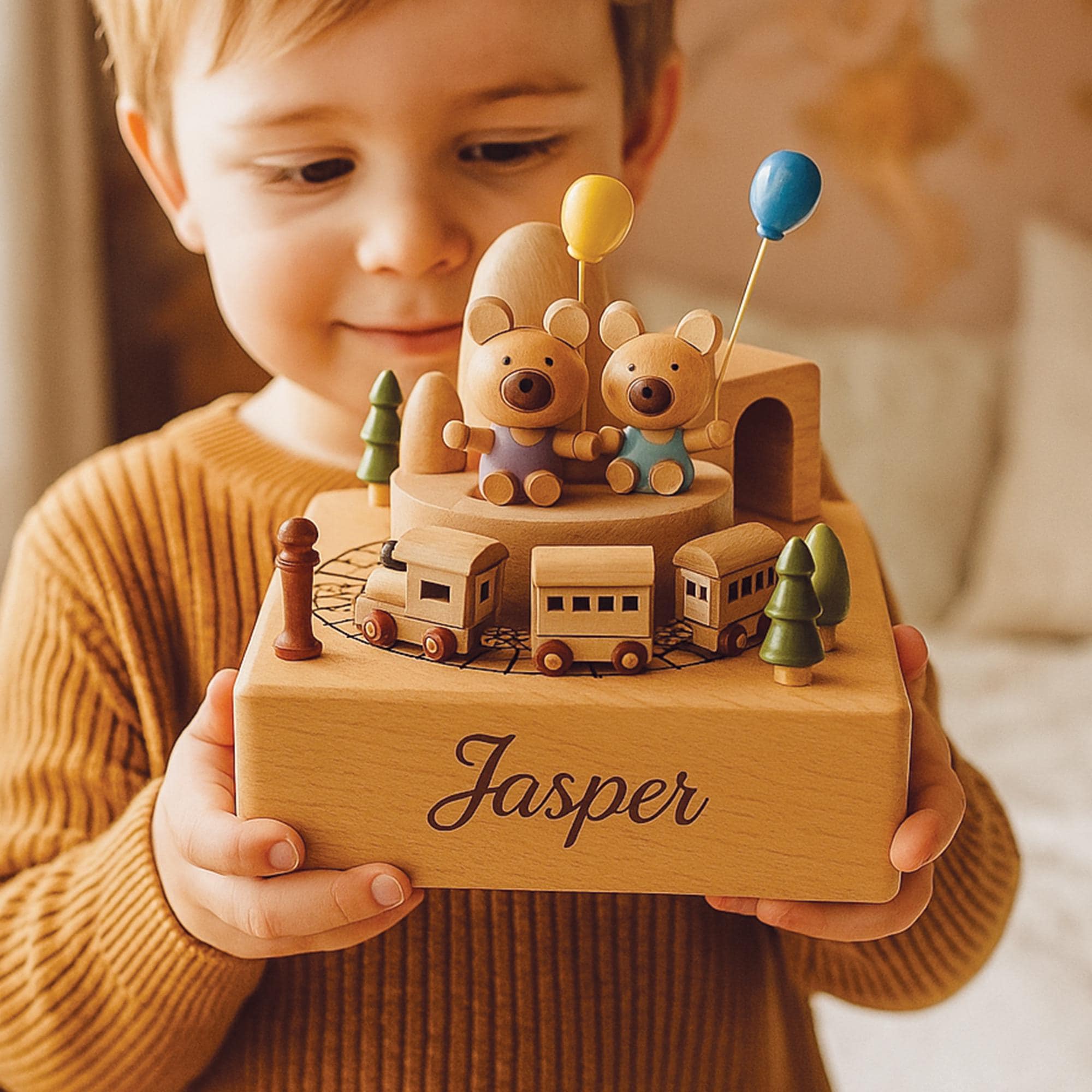 6 Style Personalized Moving Train Music Box – Custom Wooden Keepsake for Kids, Baby Shower Gift, Nursery Decor, Holiday or Christmas Present
