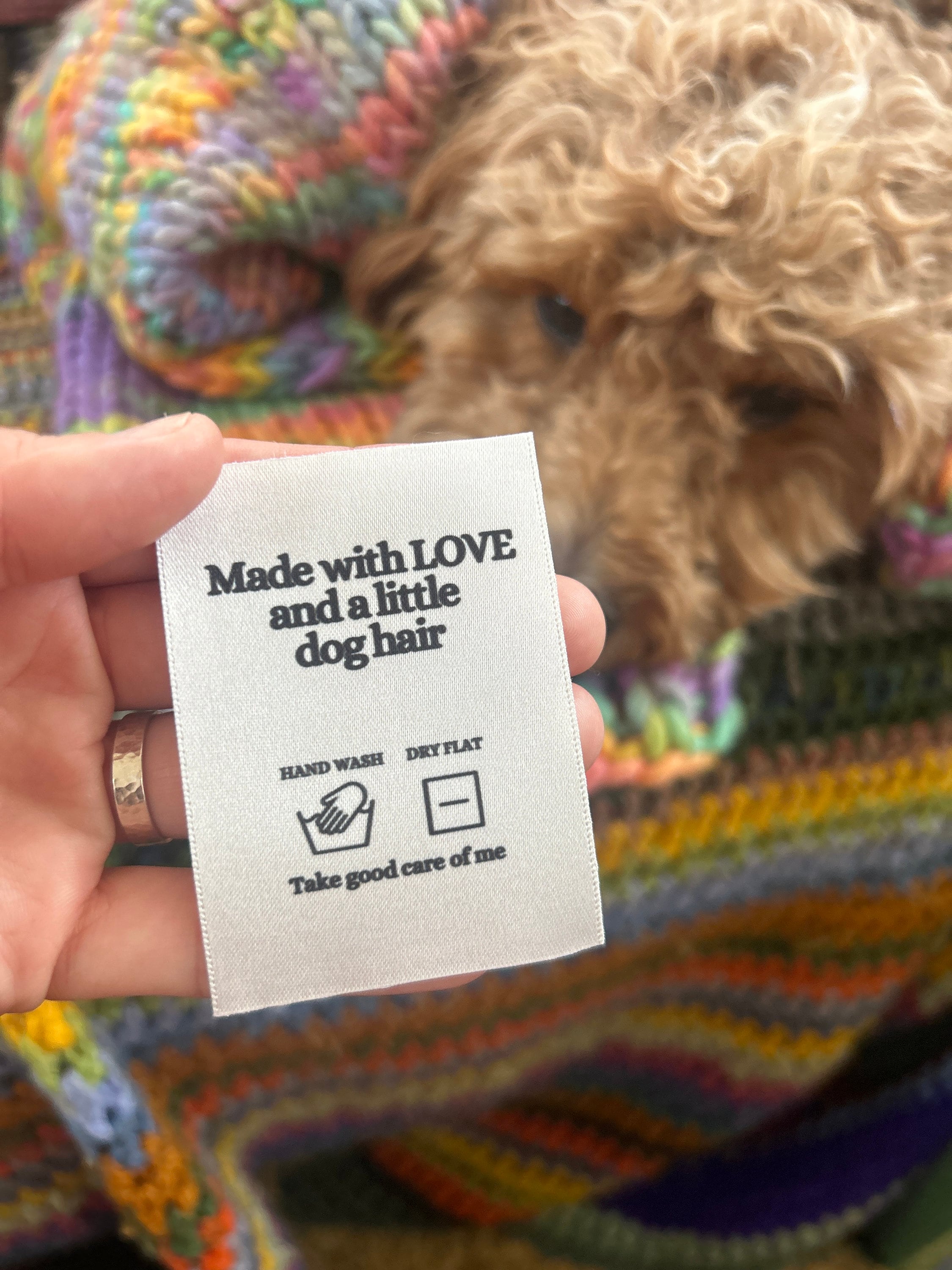 Woven Craft Handmade Clothing Care Instructions Labels ‘Made with Love and a Little Dog Hair’