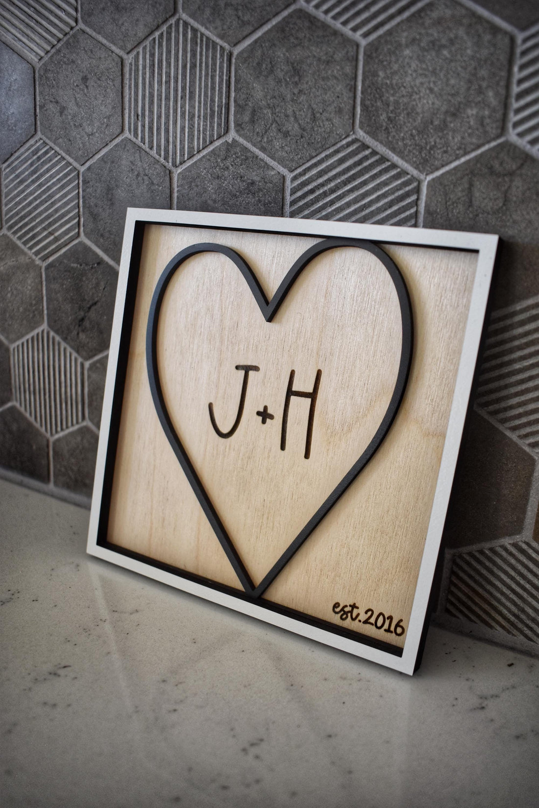 Personalized Dimensional Heart Sign – Custom Initials & Est. Year – Romantic Valentine’s Day Gift for Couples – Handmade Keepsake