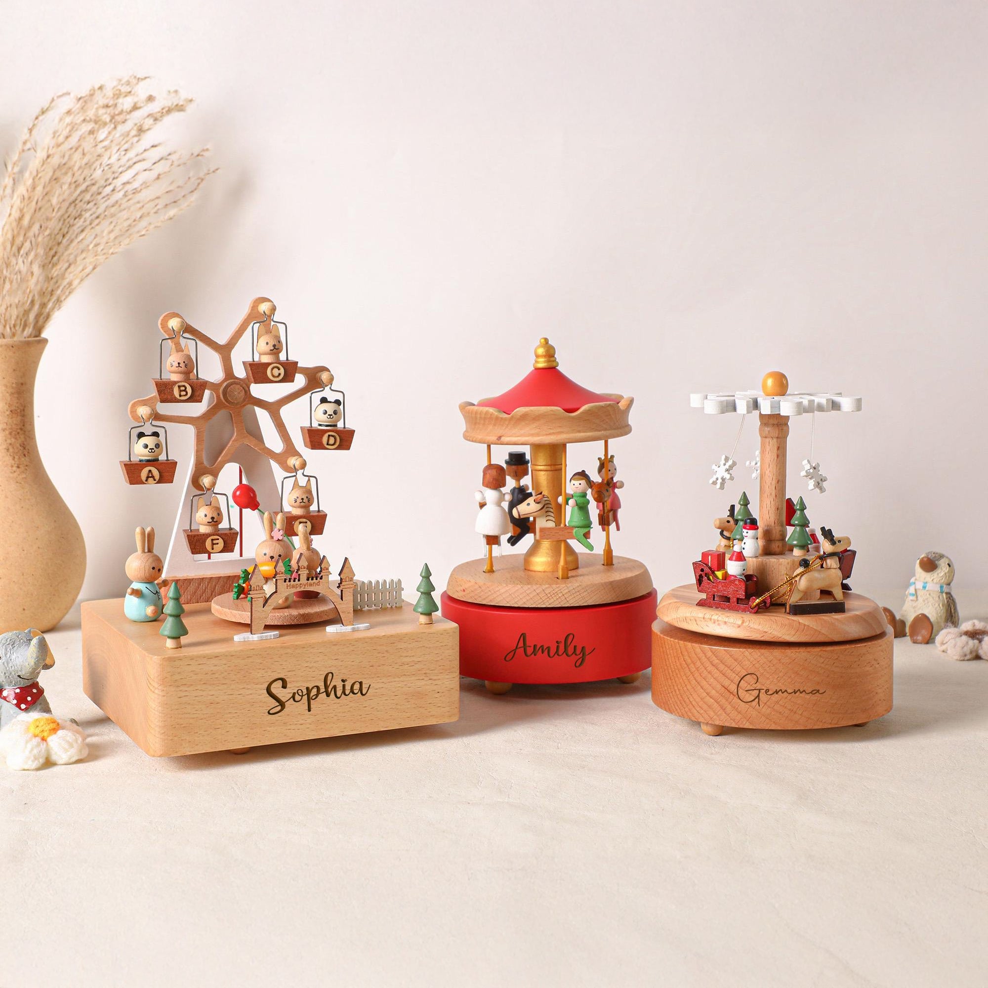 Personalised Wooden Musical Box, Engraved Name Music Box, Baby Shower Gift,Holiday Gift,Nursery Decor, Christmas Musical Box