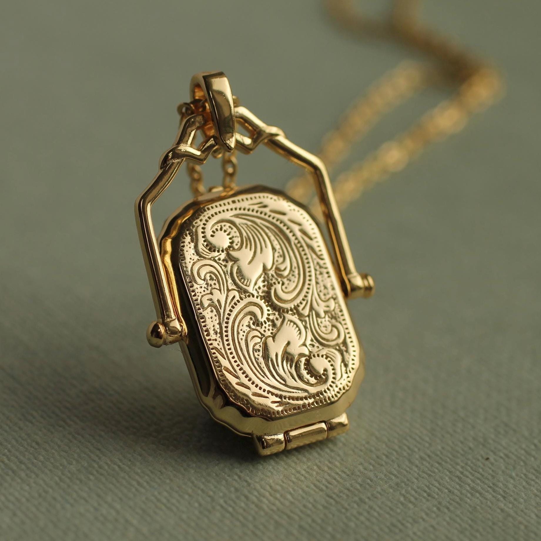 Gold Victorian Locket Necklace: Personalized Photo Pendant Memorial Gift