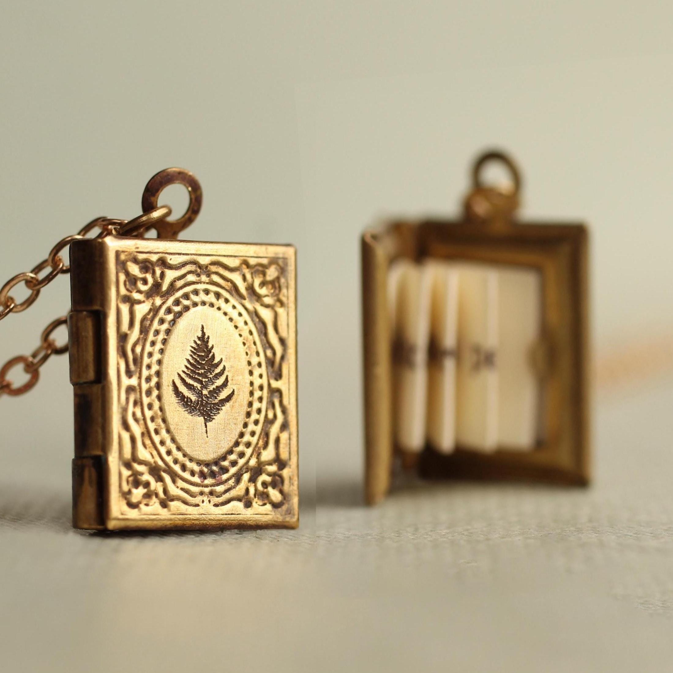 Personalized Book Locket Necklace: Victorian Gold Photo Keepsake