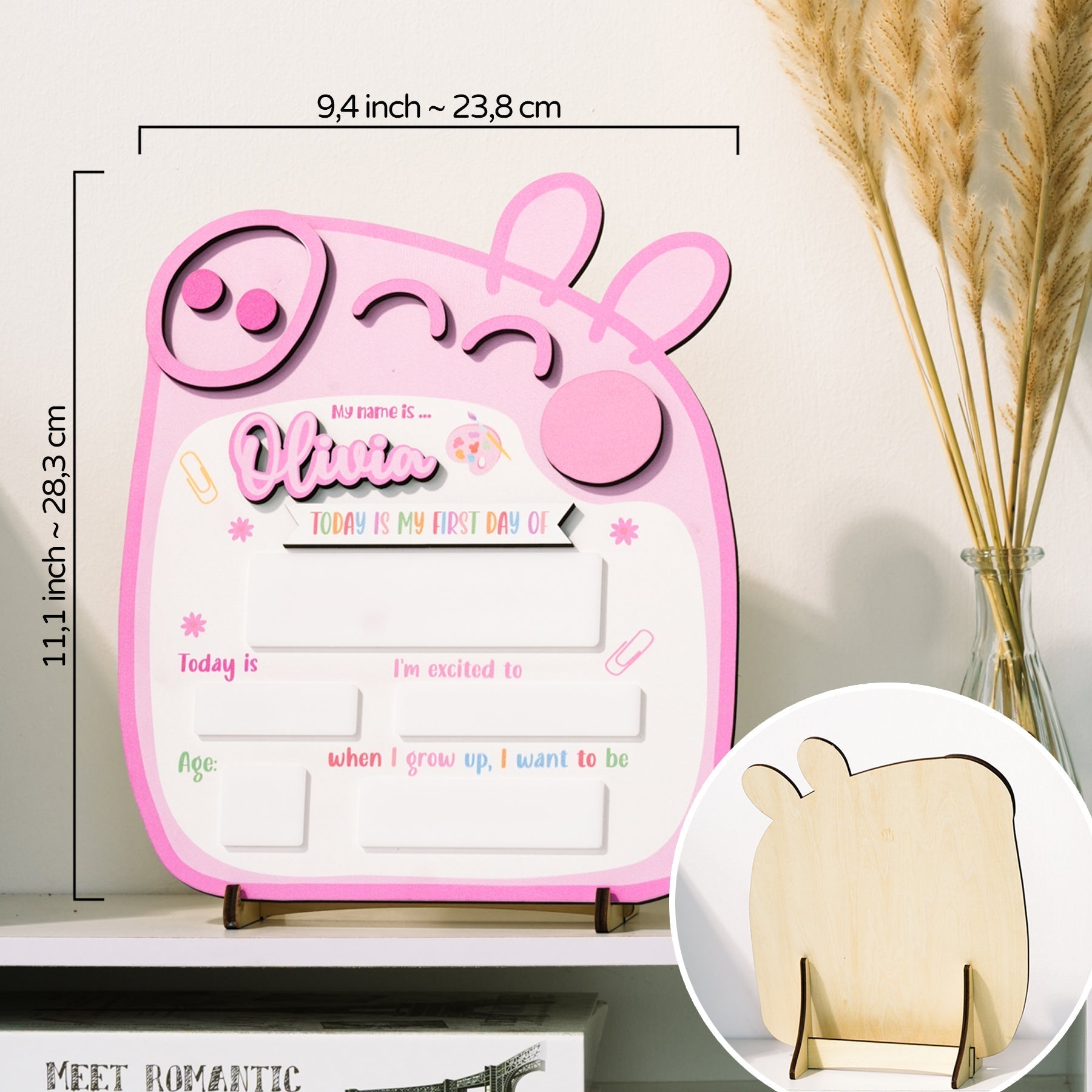 Back to School Sign Cute Pig, Custom Kids Daisy School Board Sign