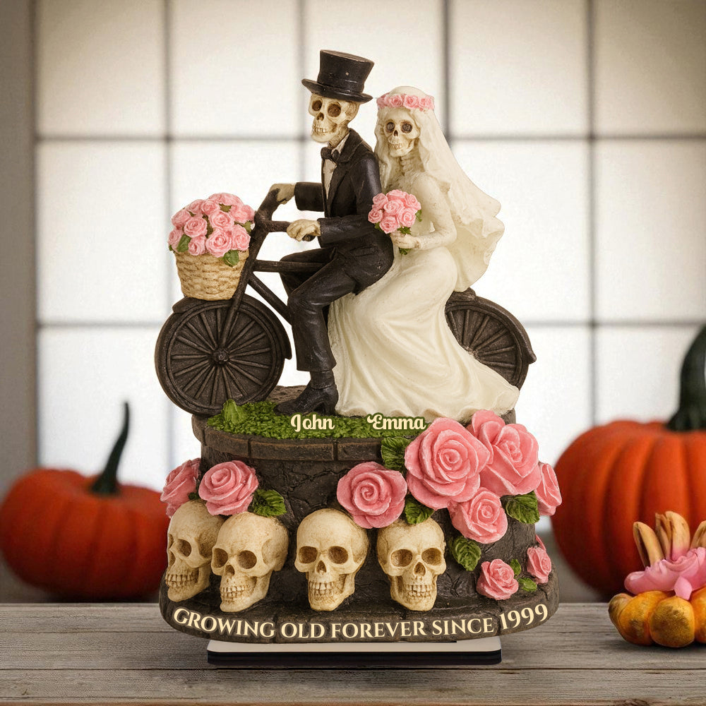 Growing Old Forever Wooden Stand Halloween Skeleton Couple