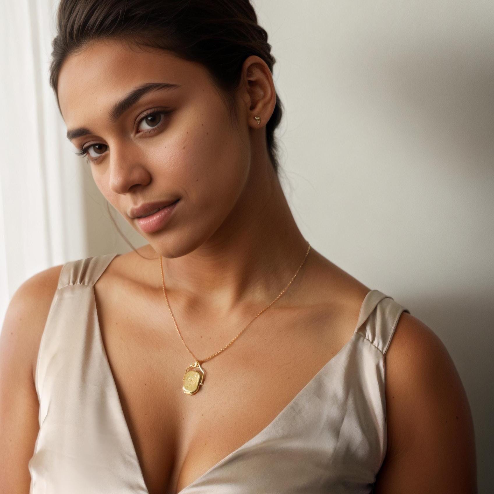 Gold Victorian Locket Necklace: Personalized Photo Pendant Memorial Gift