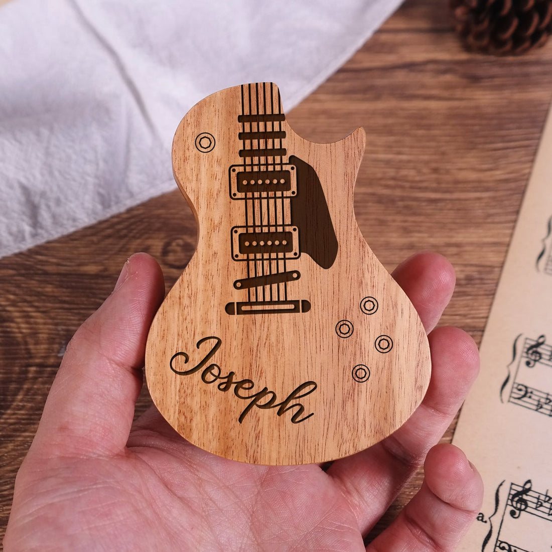 Personalized Wooden Guitar Picks with Case, Custom Photo Guitar Pick, Holder for Picks
