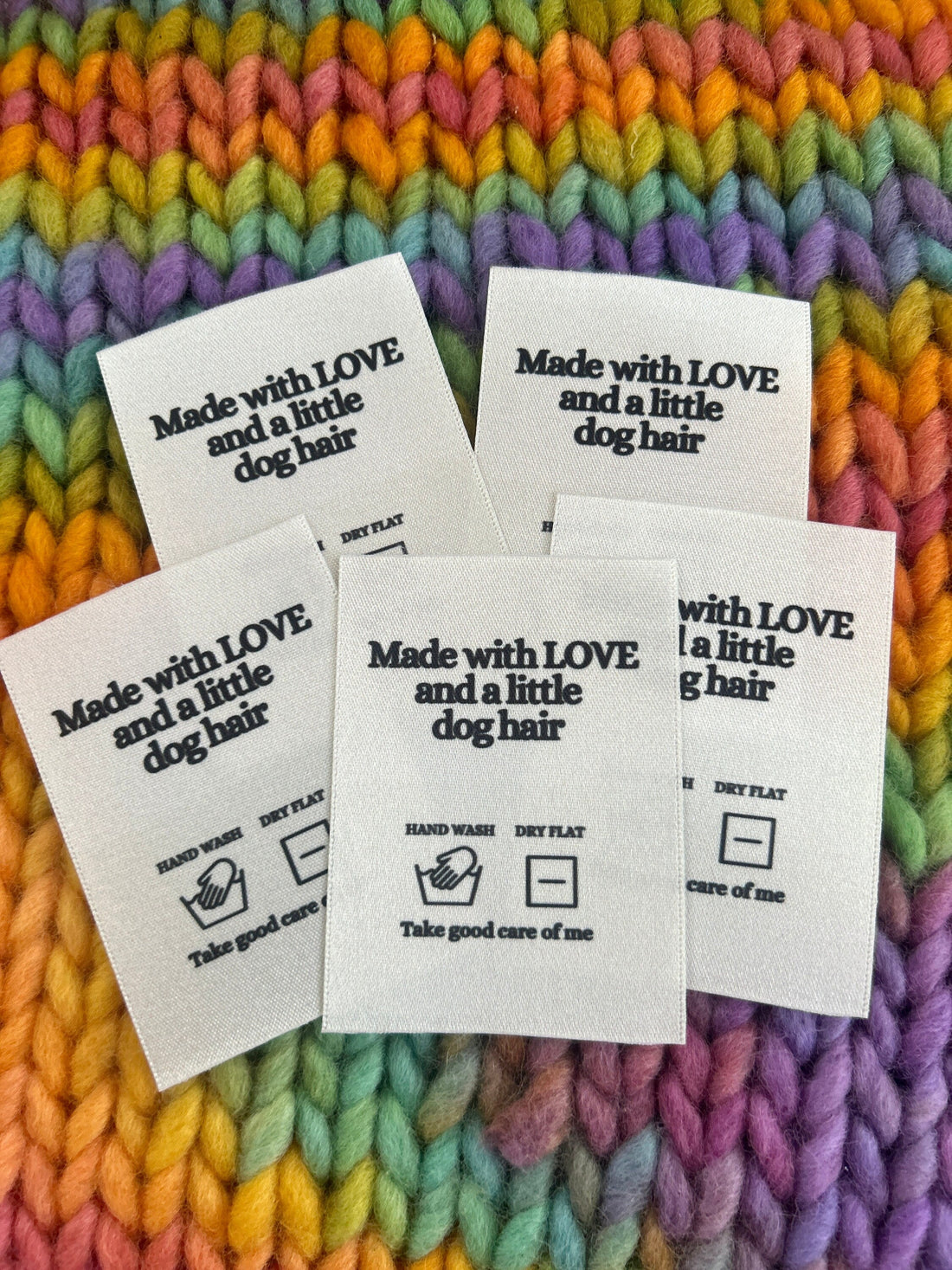 Woven Craft Handmade Clothing Care Instructions Labels ‘Made with Love and a Little Dog Hair’