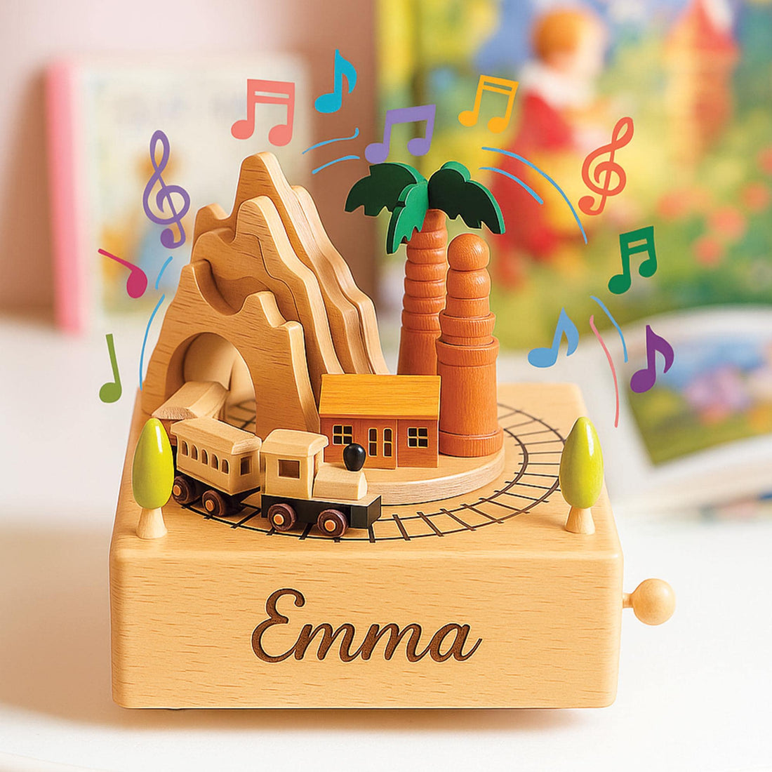 6 Style Personalized Moving Train Music Box – Custom Wooden Keepsake for Kids, Baby Shower Gift, Nursery Decor, Holiday or Christmas Present