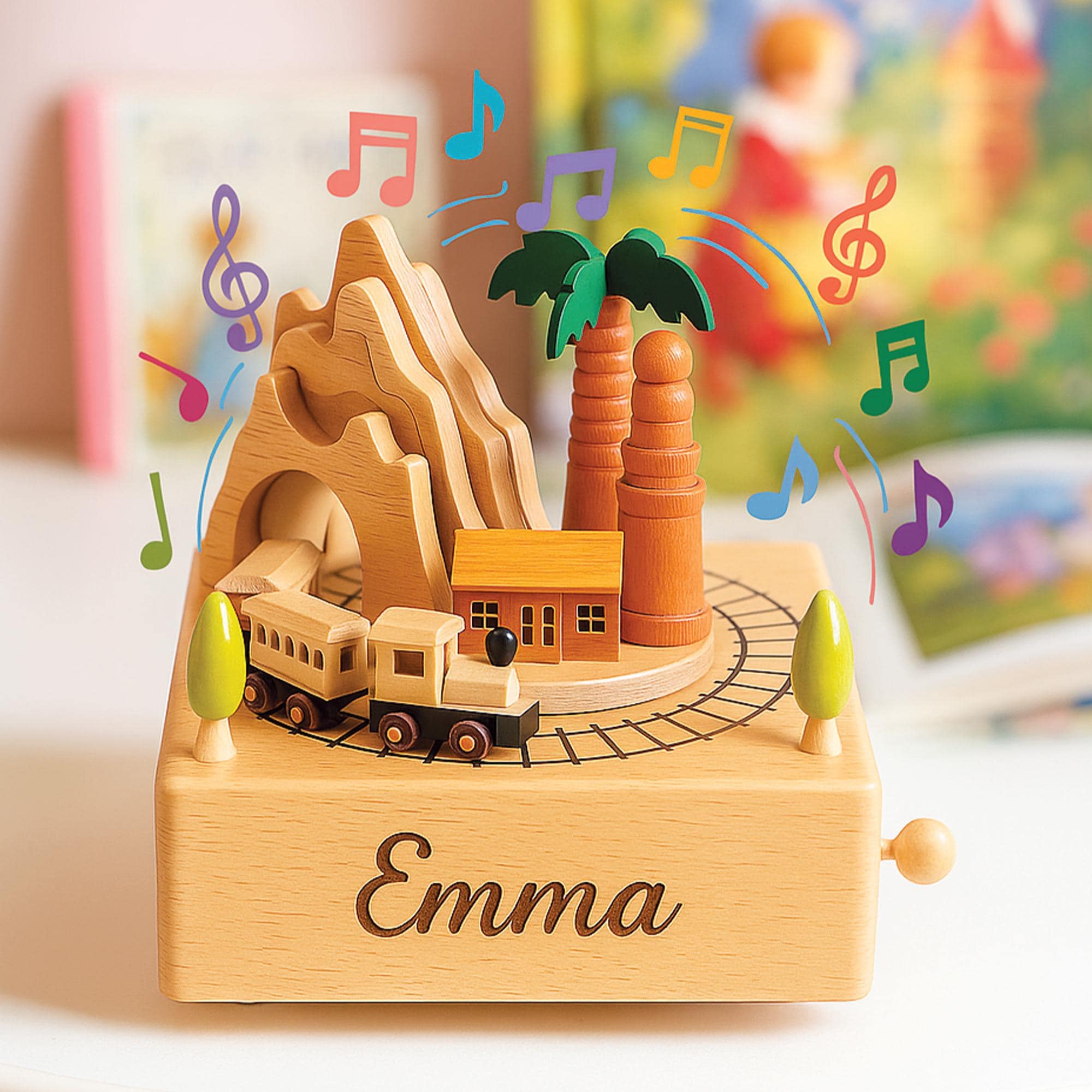 6 Style Personalized Moving Train Music Box – Custom Wooden Keepsake for Kids, Baby Shower Gift, Nursery Decor, Holiday or Christmas Present