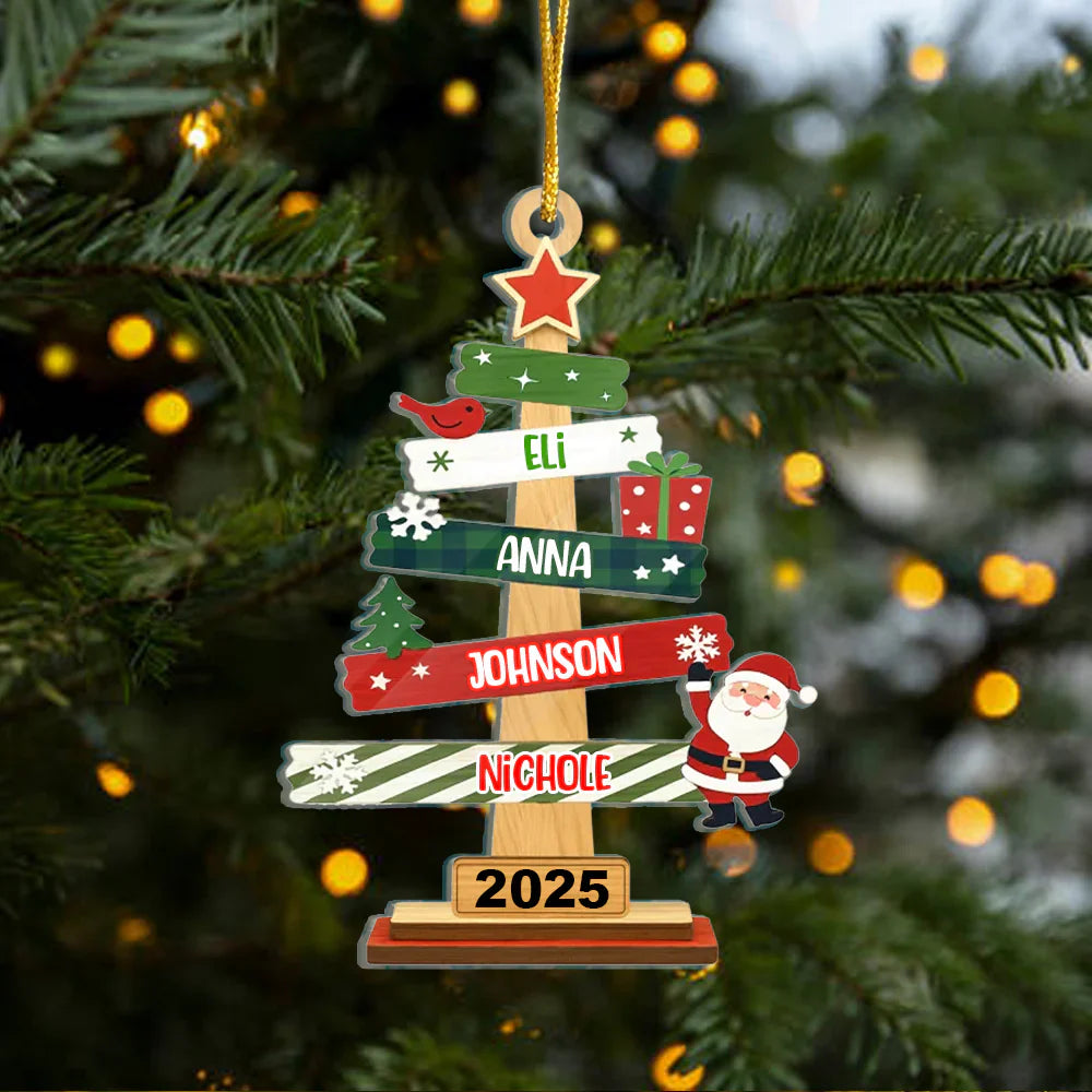 Our Family Christmas Tree Wooden Ornament - Personalized Christmas Gifts For Mom, Dad, Kids, Family
