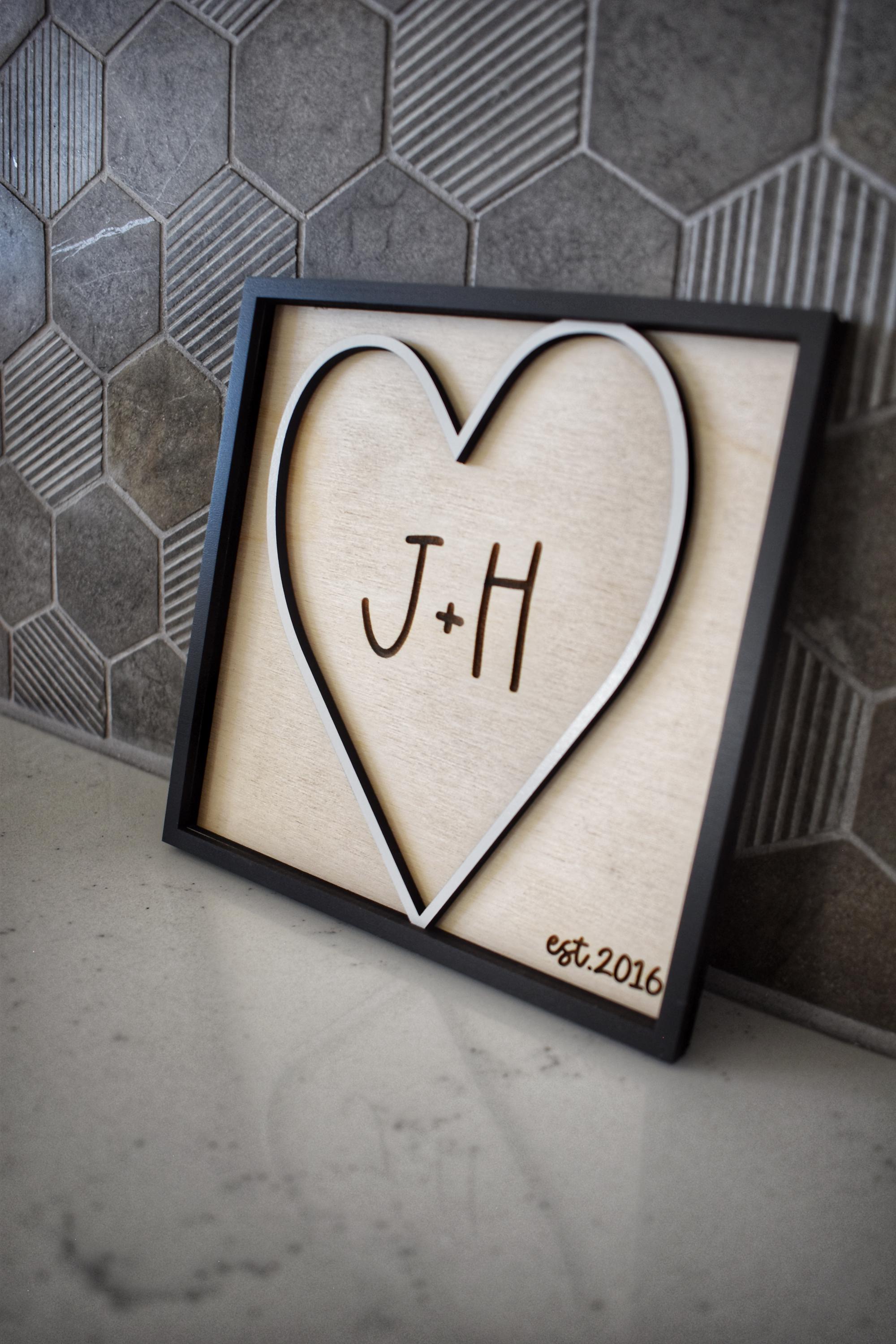 Personalized Dimensional Heart Sign – Custom Initials & Est. Year – Romantic Valentine’s Day Gift for Couples – Handmade Keepsake