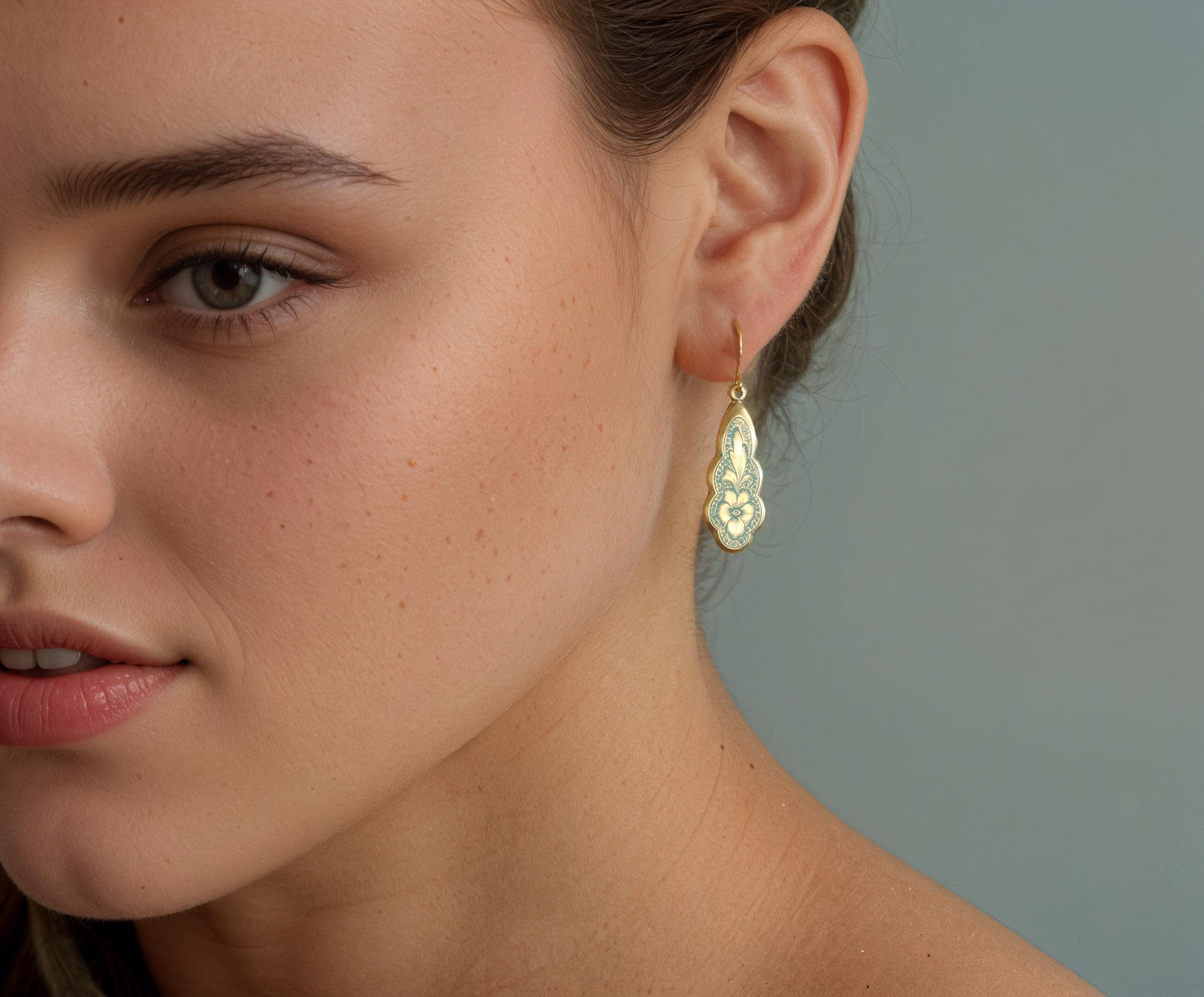 Victorian Turquoise Floral Drop Earrings: Art Nouveau Forget Me Not Jewelry