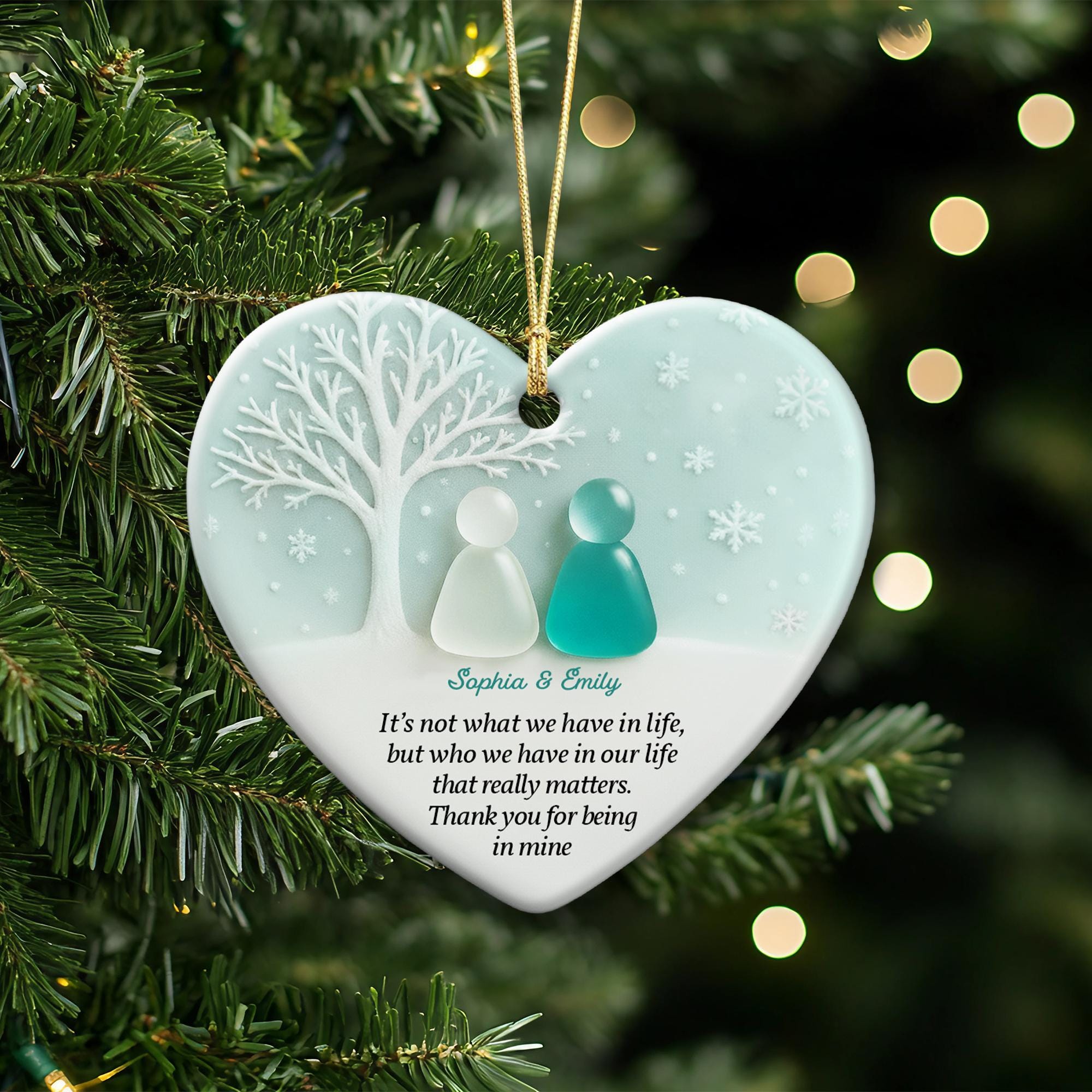 Personalized 2D Friendship Sea Glass Ceramic Ornament: Best Friend Christmas Gift
