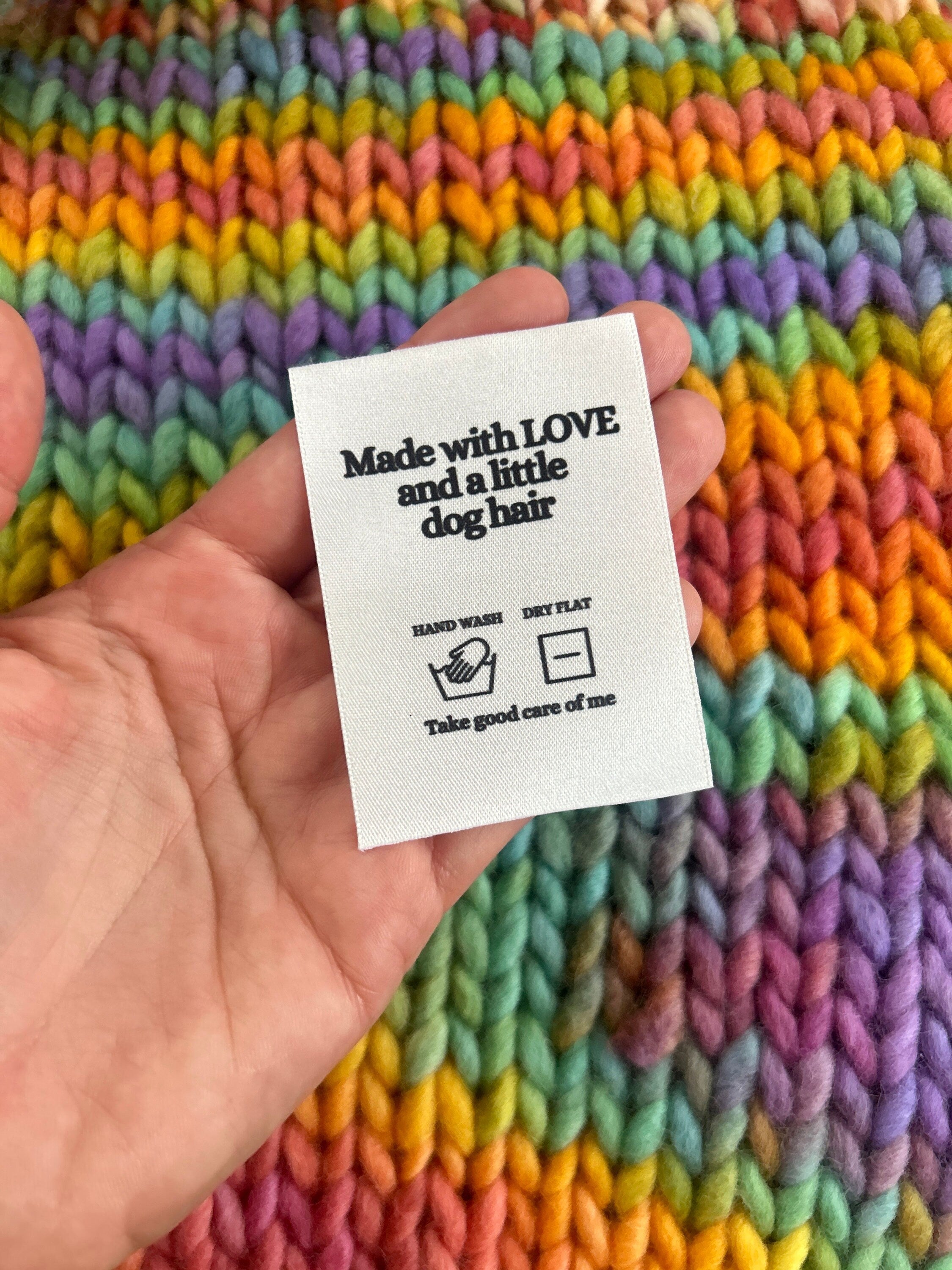 Woven Craft Handmade Clothing Care Instructions Labels ‘Made with Love and a Little Dog Hair’
