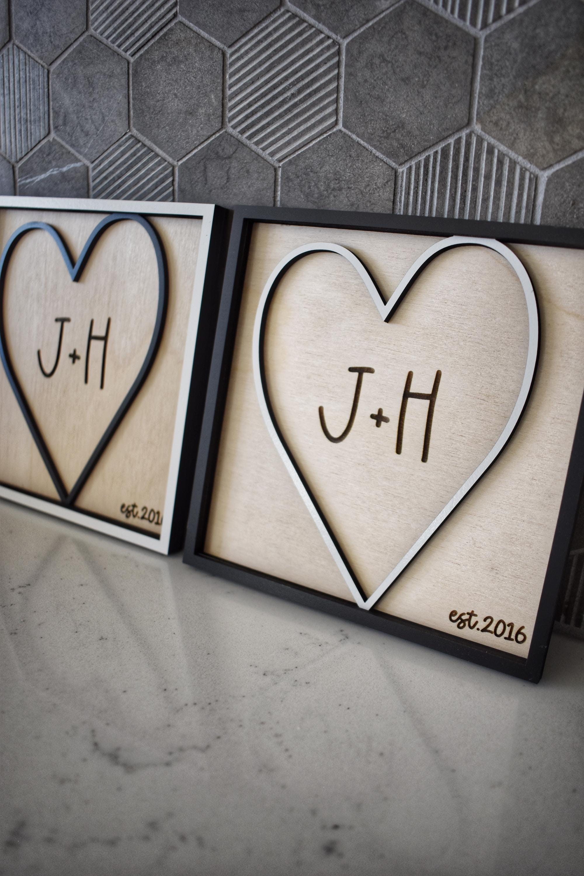 Personalized Dimensional Heart Sign – Custom Initials & Est. Year – Romantic Valentine’s Day Gift for Couples – Handmade Keepsake