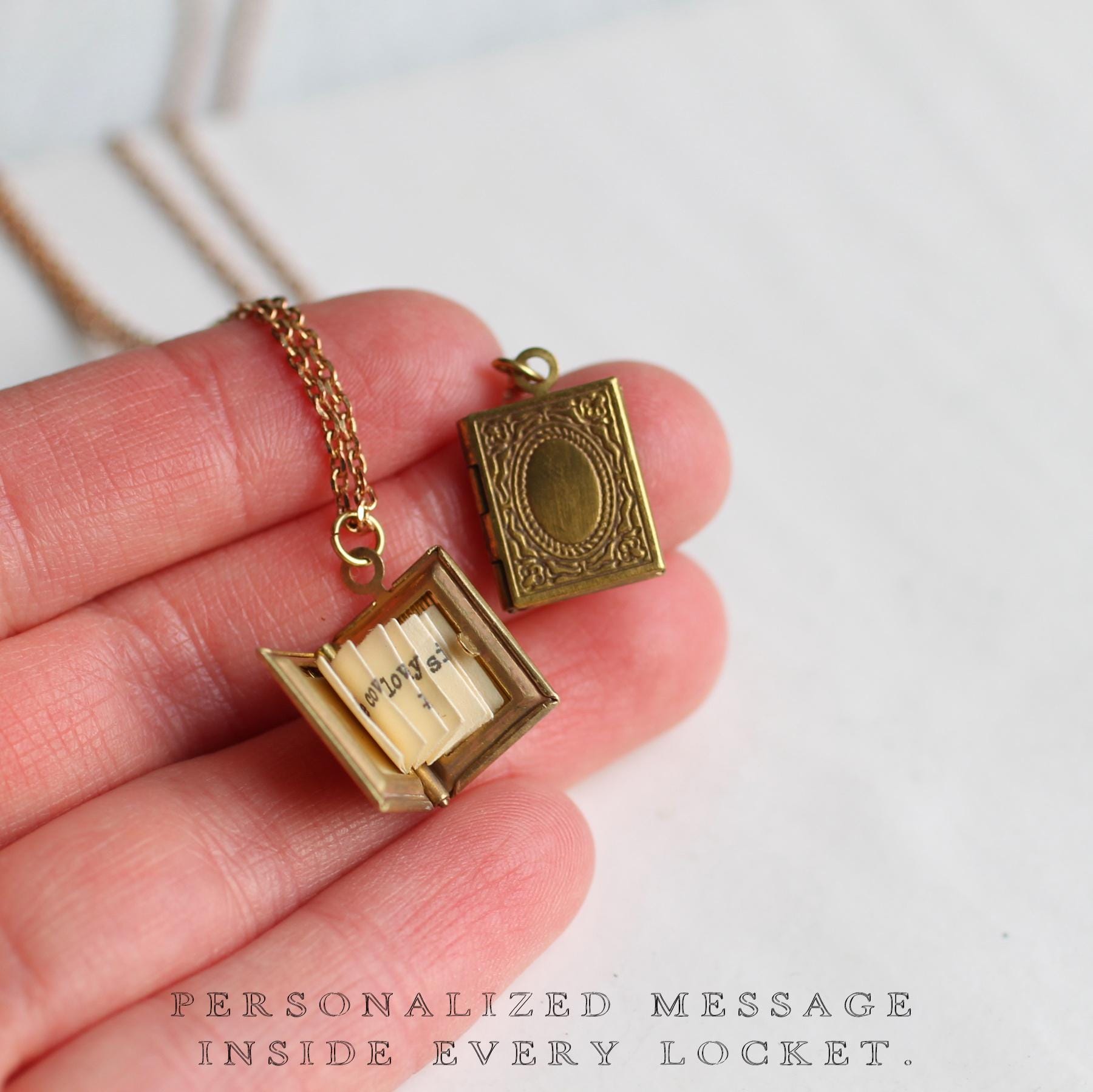 Personalized Book Locket Necklace: Victorian Gold Photo Keepsake
