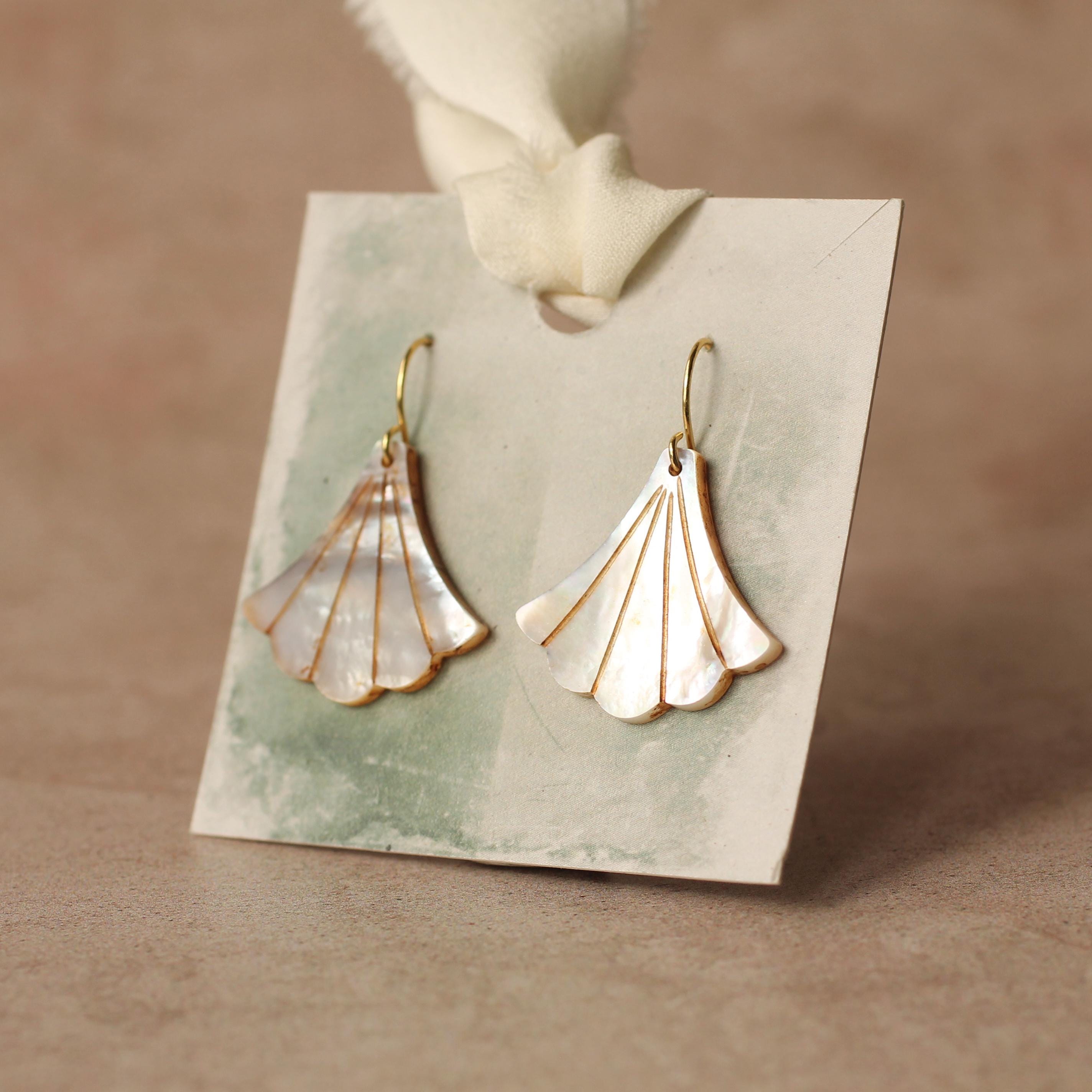 Art Deco Pearl Bridal Earrings: Gold or Silver Mother of Pearl Wedding Jewelry