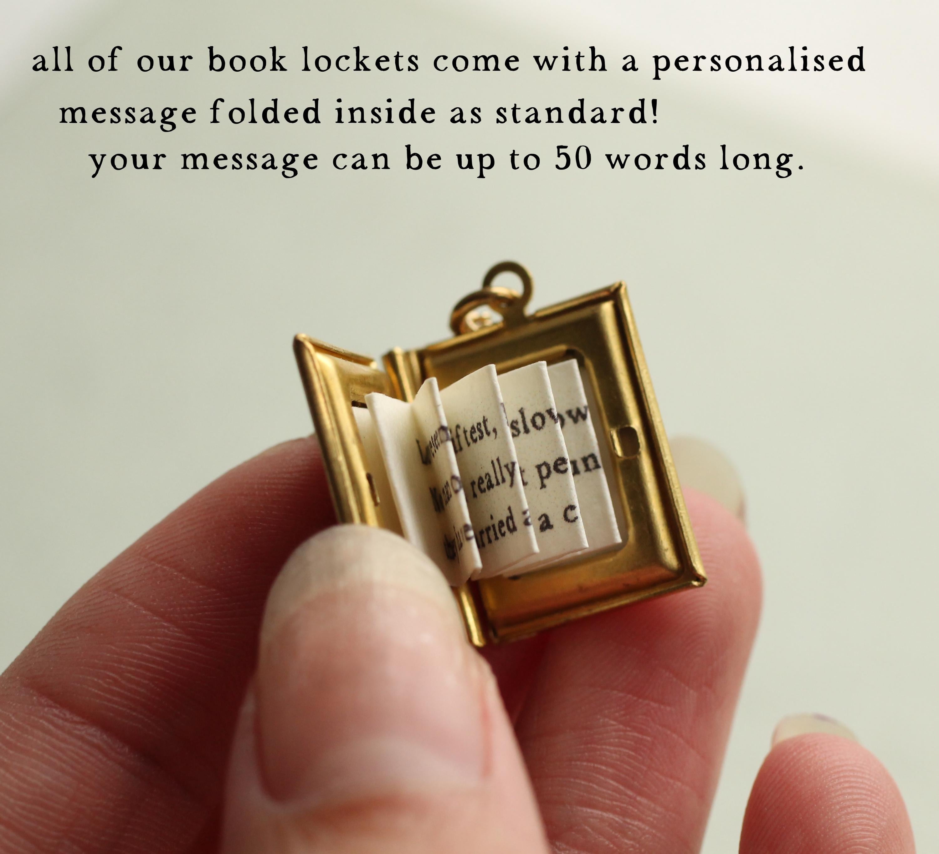 Personalized Book Locket Photo Necklace: Literary Gift with Hidden Message LKGP-12