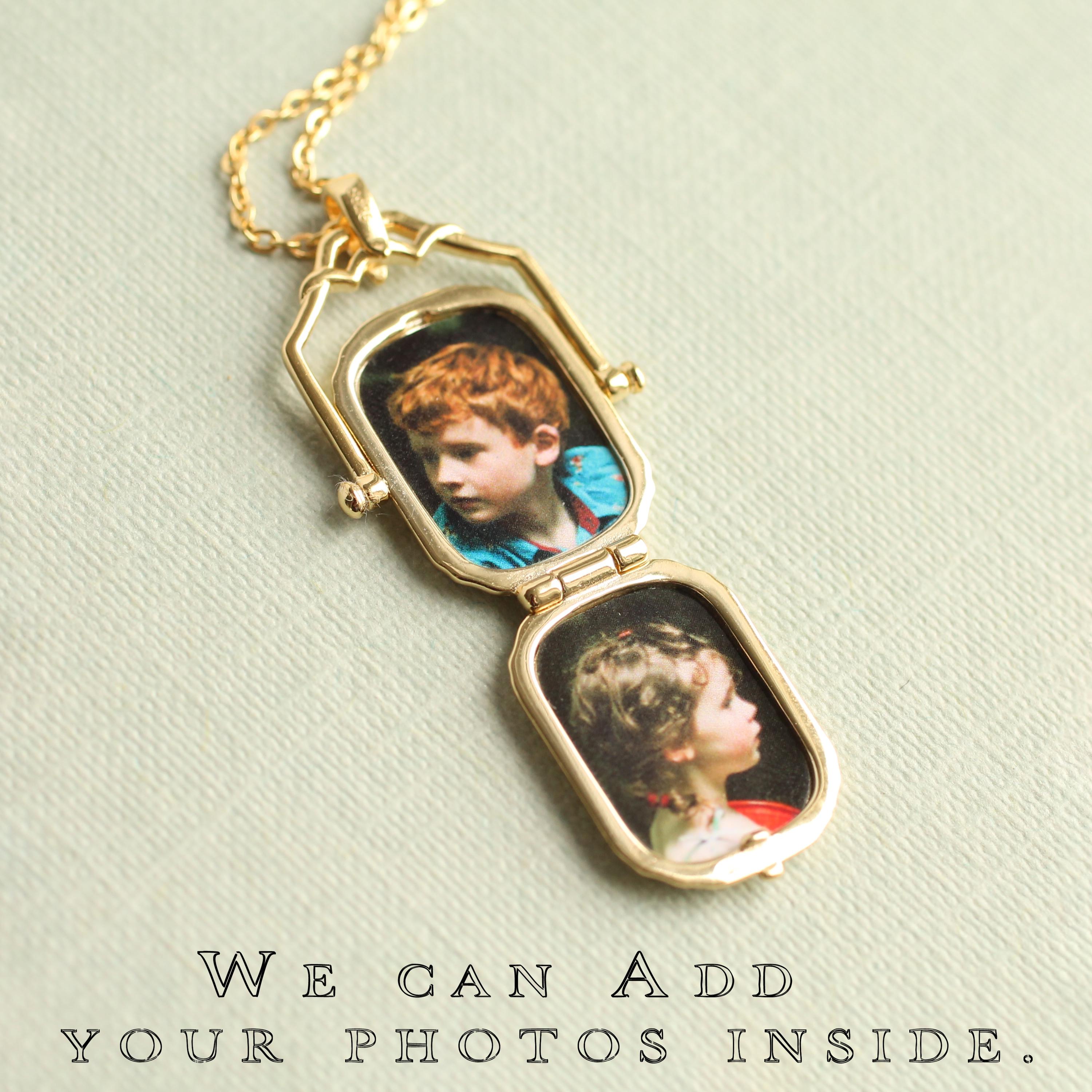 Gold Victorian Locket Necklace: Personalized Photo Pendant Memorial Gift