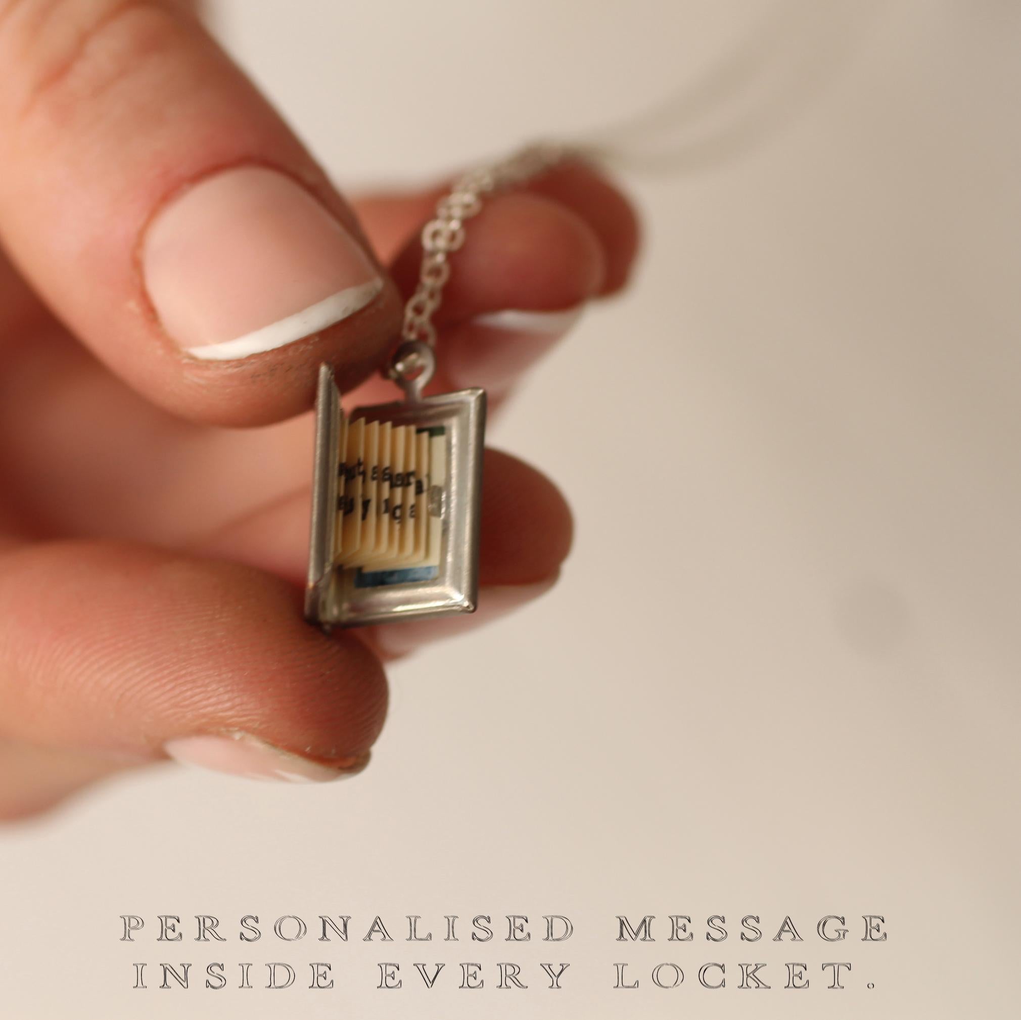 Personalized Silver Book Locket Necklace: Literary Gift with Hidden Message