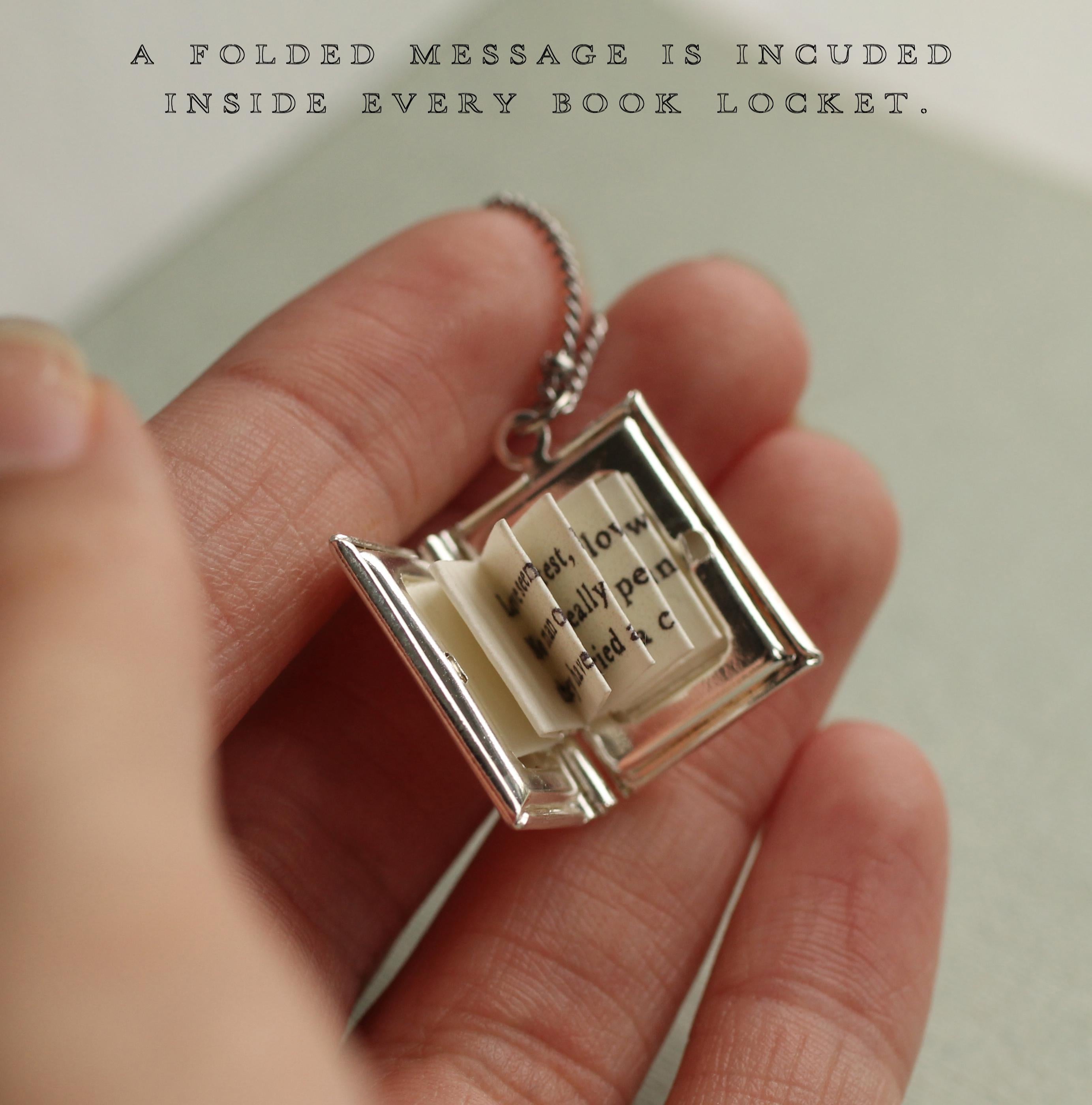 Silver Personalized Book Locket Necklace: Literary Gift with Photos and Hidden Message