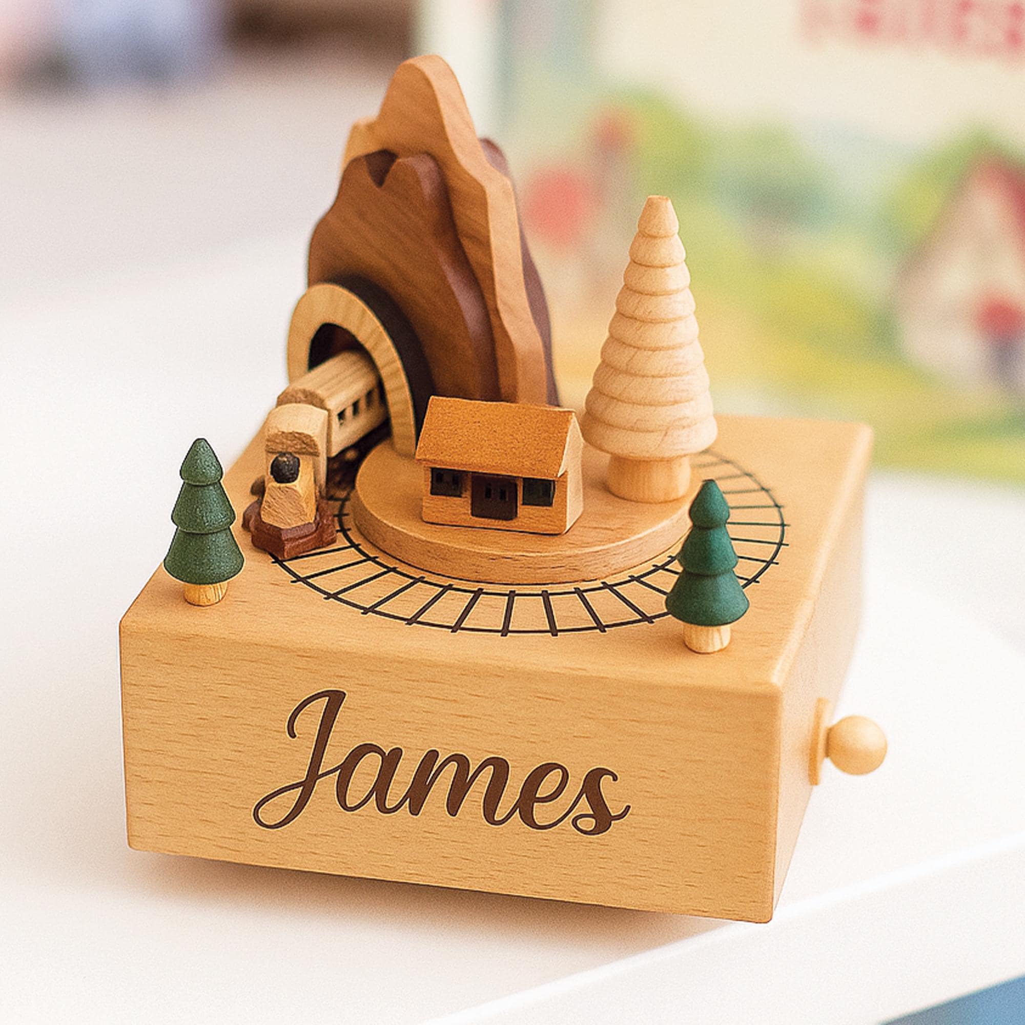 6 Style Personalized Moving Train Music Box – Custom Wooden Keepsake for Kids, Baby Shower Gift, Nursery Decor, Holiday or Christmas Present