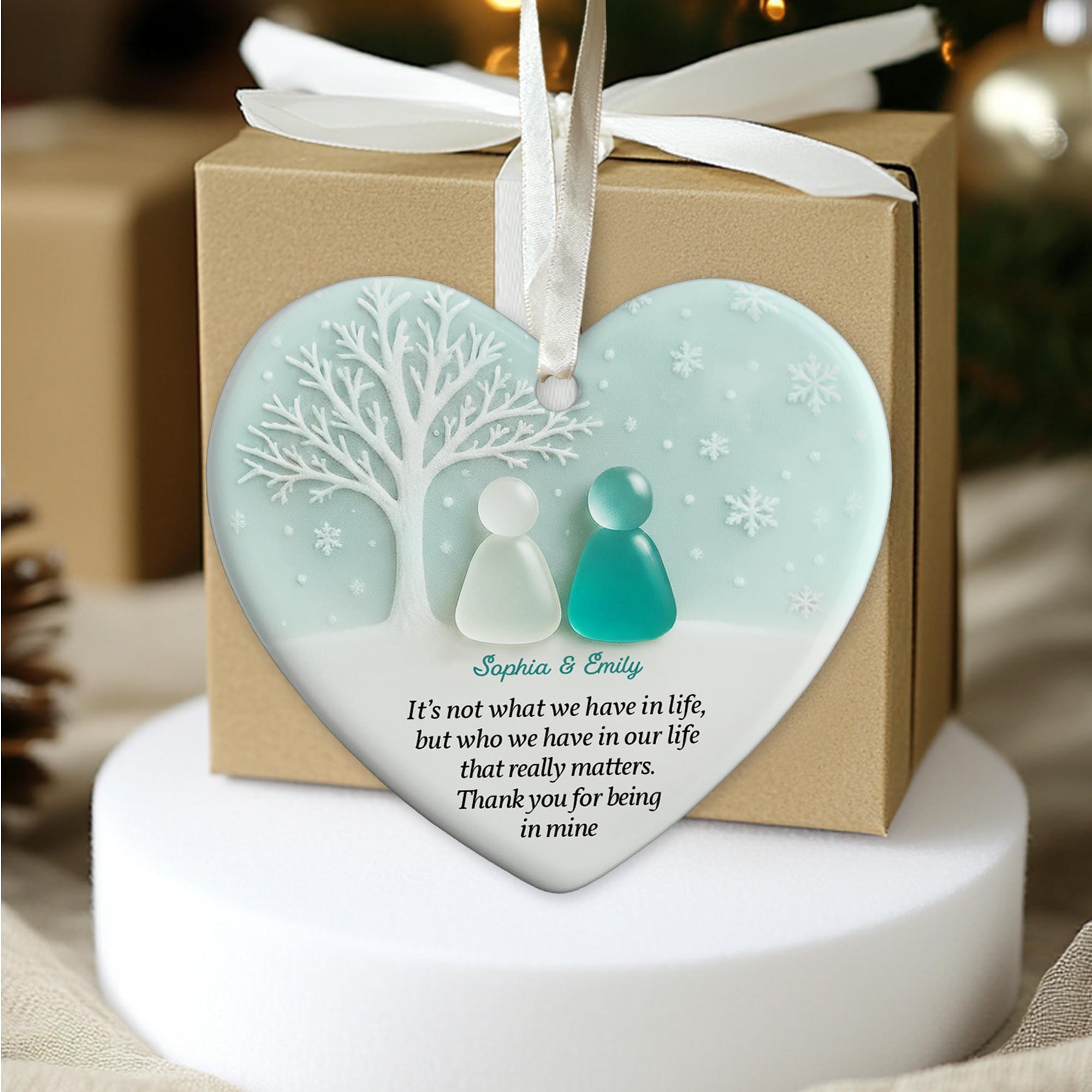 Personalized 2D Friendship Sea Glass Ceramic Ornament: Best Friend Christmas Gift