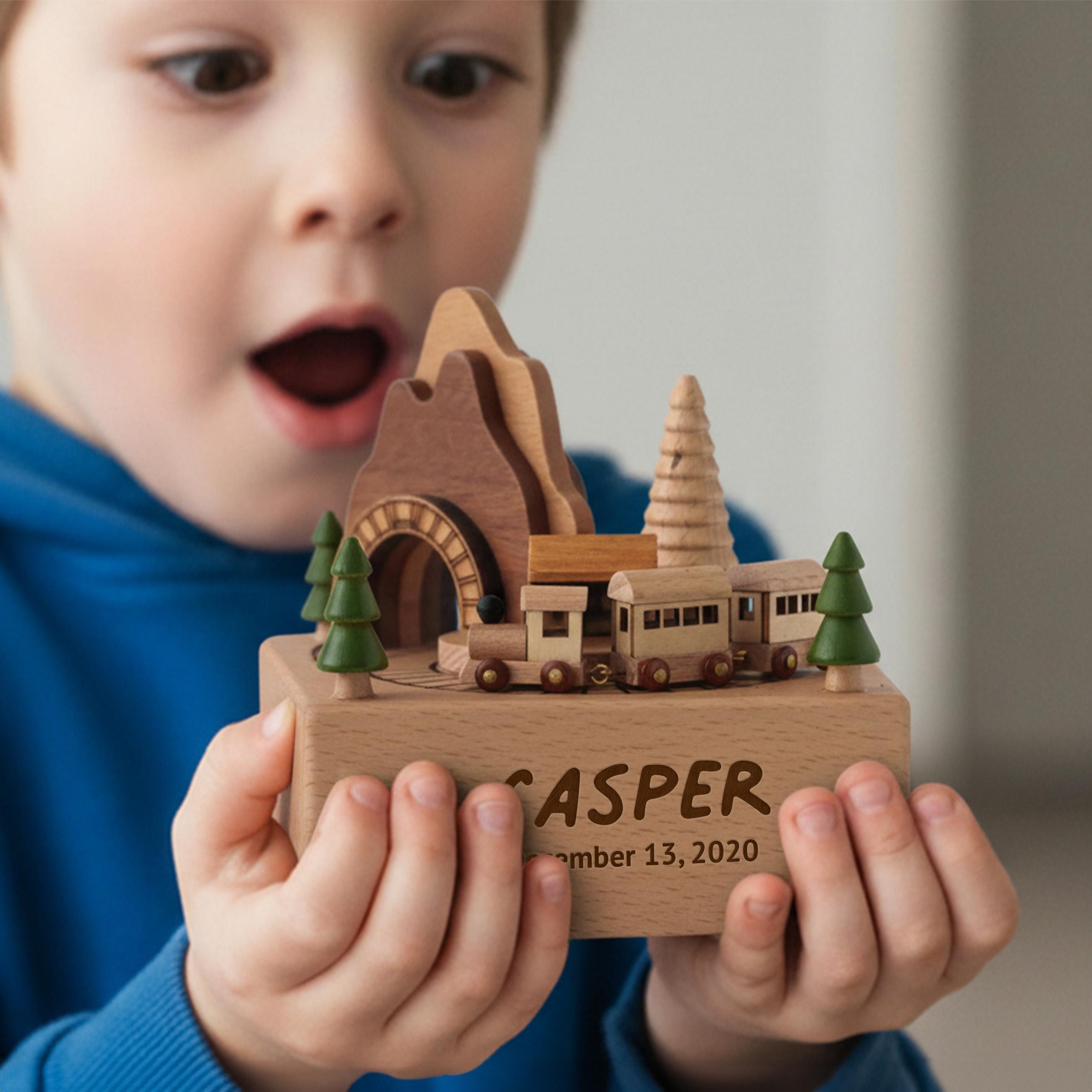 Personalized Wooden Train Music Box, Baby Shower Gift, 1st Birthday Gift, Keepsake Gift for Kids, Newborn Gifts, Engraved Name Music Box