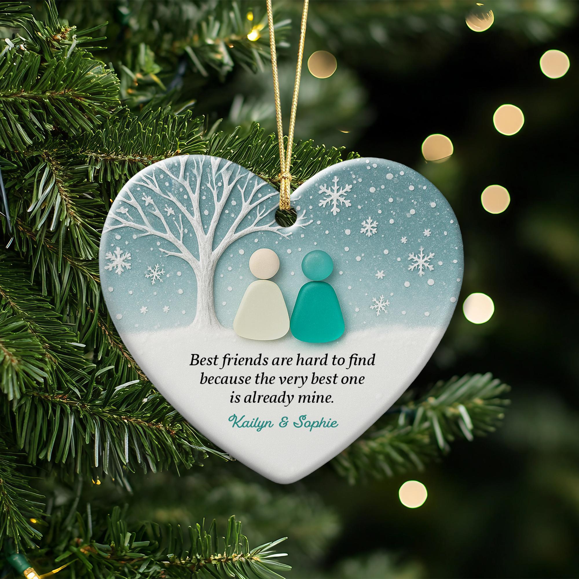 Personalized 2D Best Friend Sea Glass Ceramic Ornament: Friends Christmas Gift
