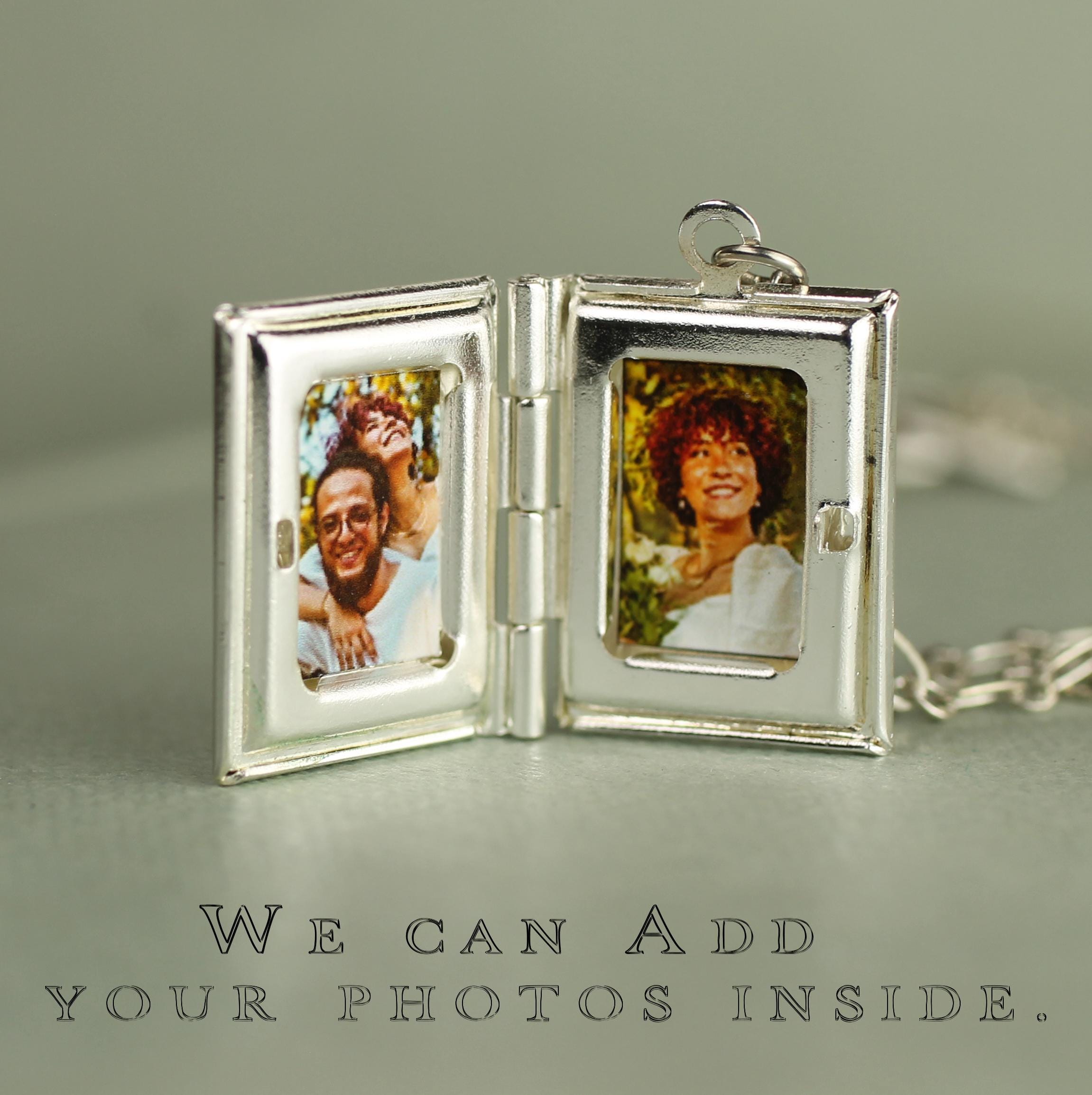 Silver Personalized Book Locket Necklace: Literary Gift with Photos and Hidden Message