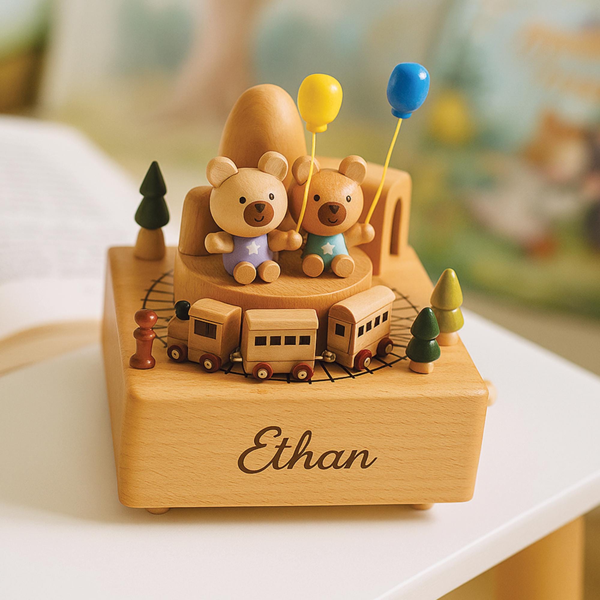 6 Style Personalized Moving Train Music Box – Custom Wooden Keepsake for Kids, Baby Shower Gift, Nursery Decor, Holiday or Christmas Present