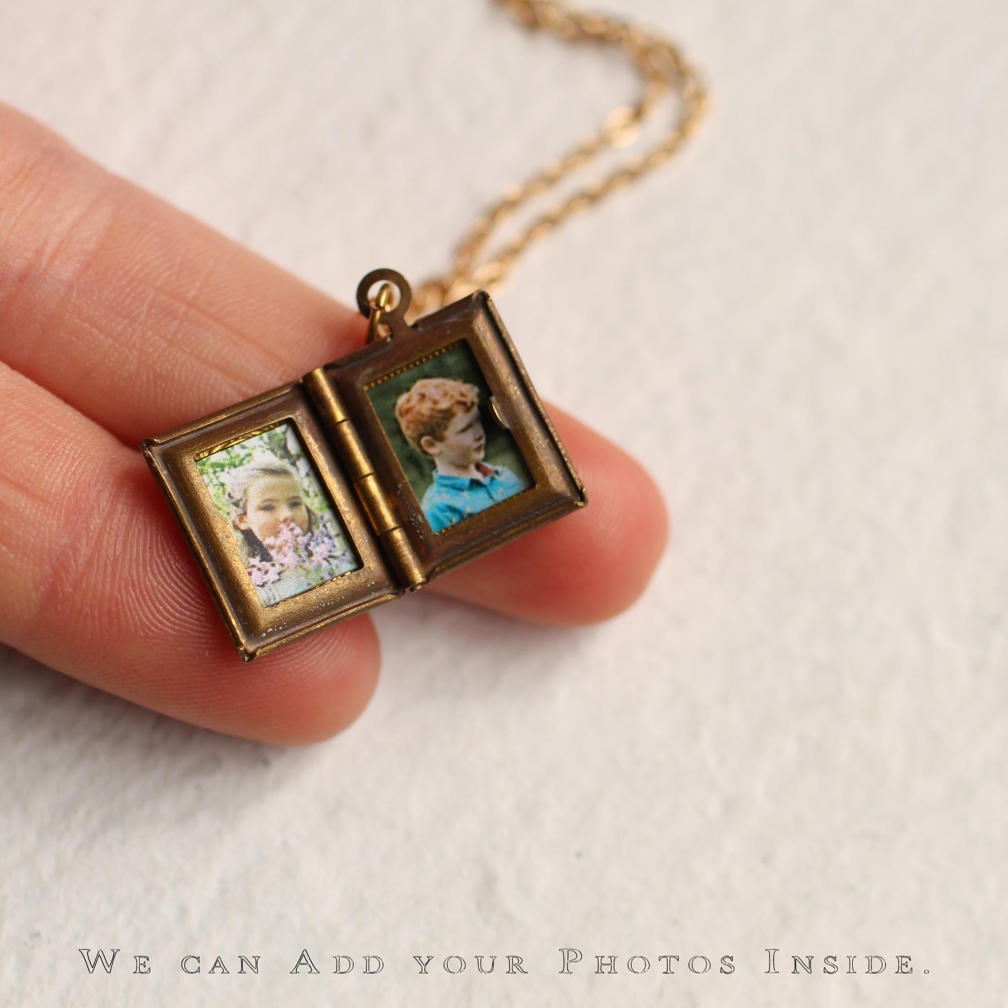 Personalized Book Locket Necklace: Victorian Gold Photo Keepsake