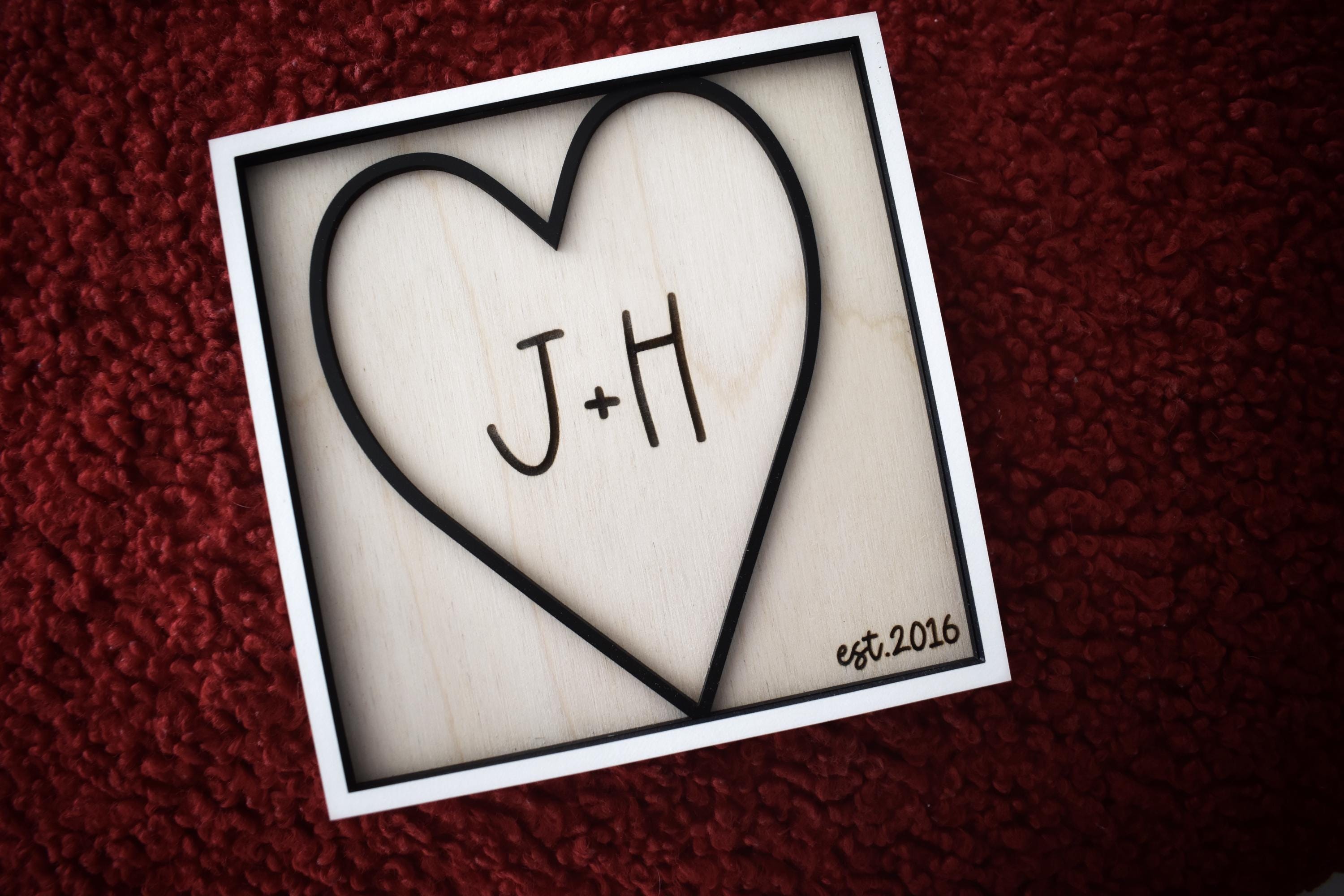 Personalized Dimensional Heart Sign – Custom Initials & Est. Year – Romantic Valentine’s Day Gift for Couples – Handmade Keepsake