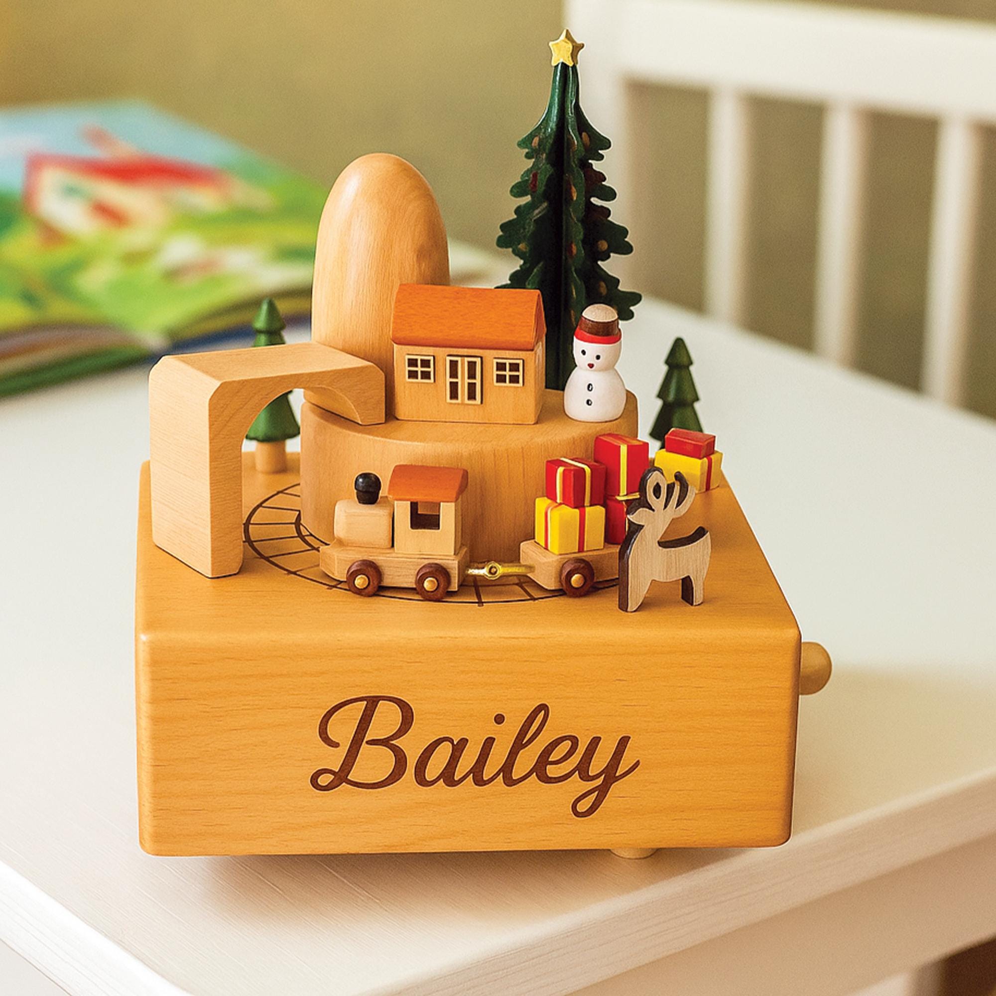 6 Style Personalized Moving Train Music Box – Custom Wooden Keepsake for Kids, Baby Shower Gift, Nursery Decor, Holiday or Christmas Present