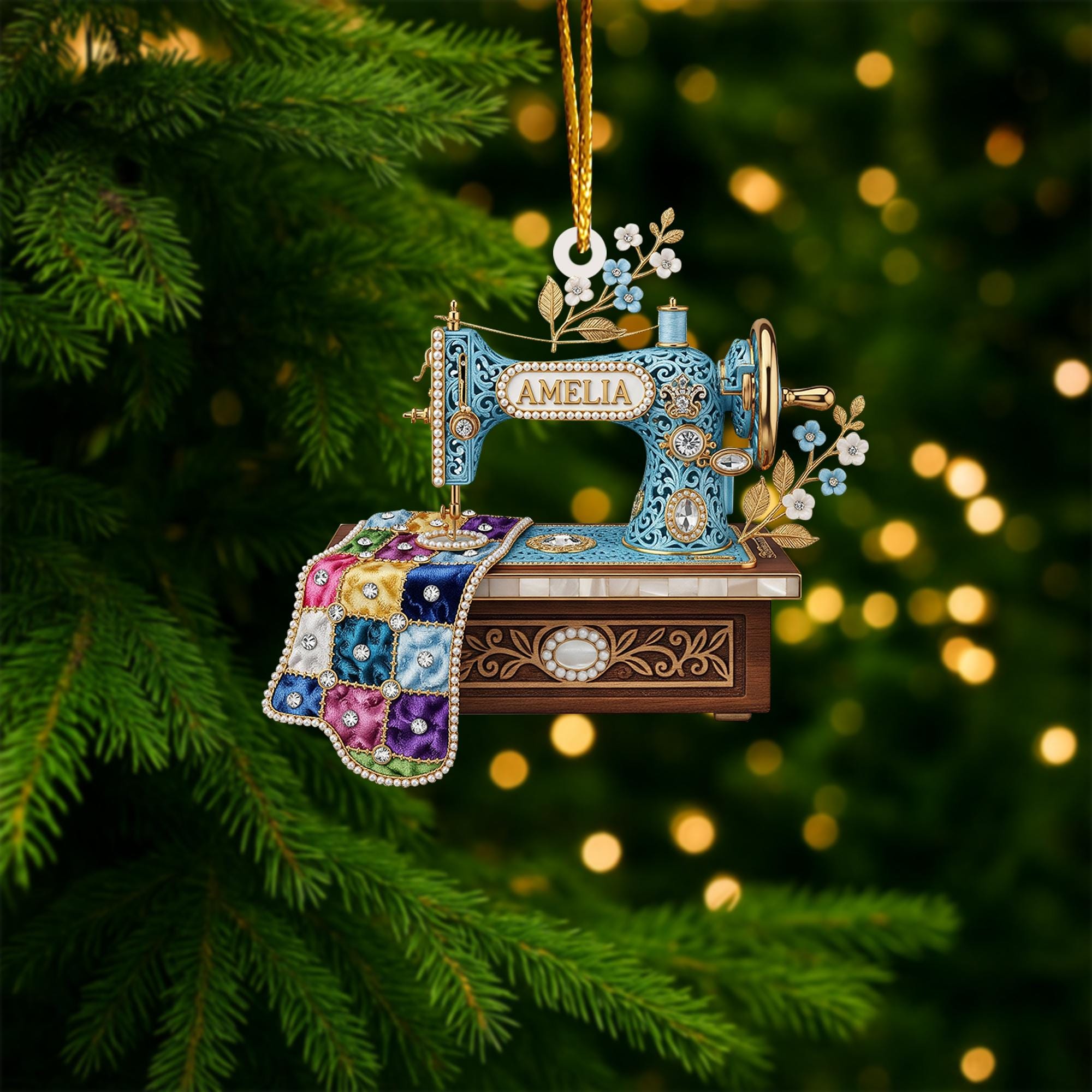 Personalized Sewing Machine Ornament, Custom Quilter Christmas Decor, Quilting Studio Decor