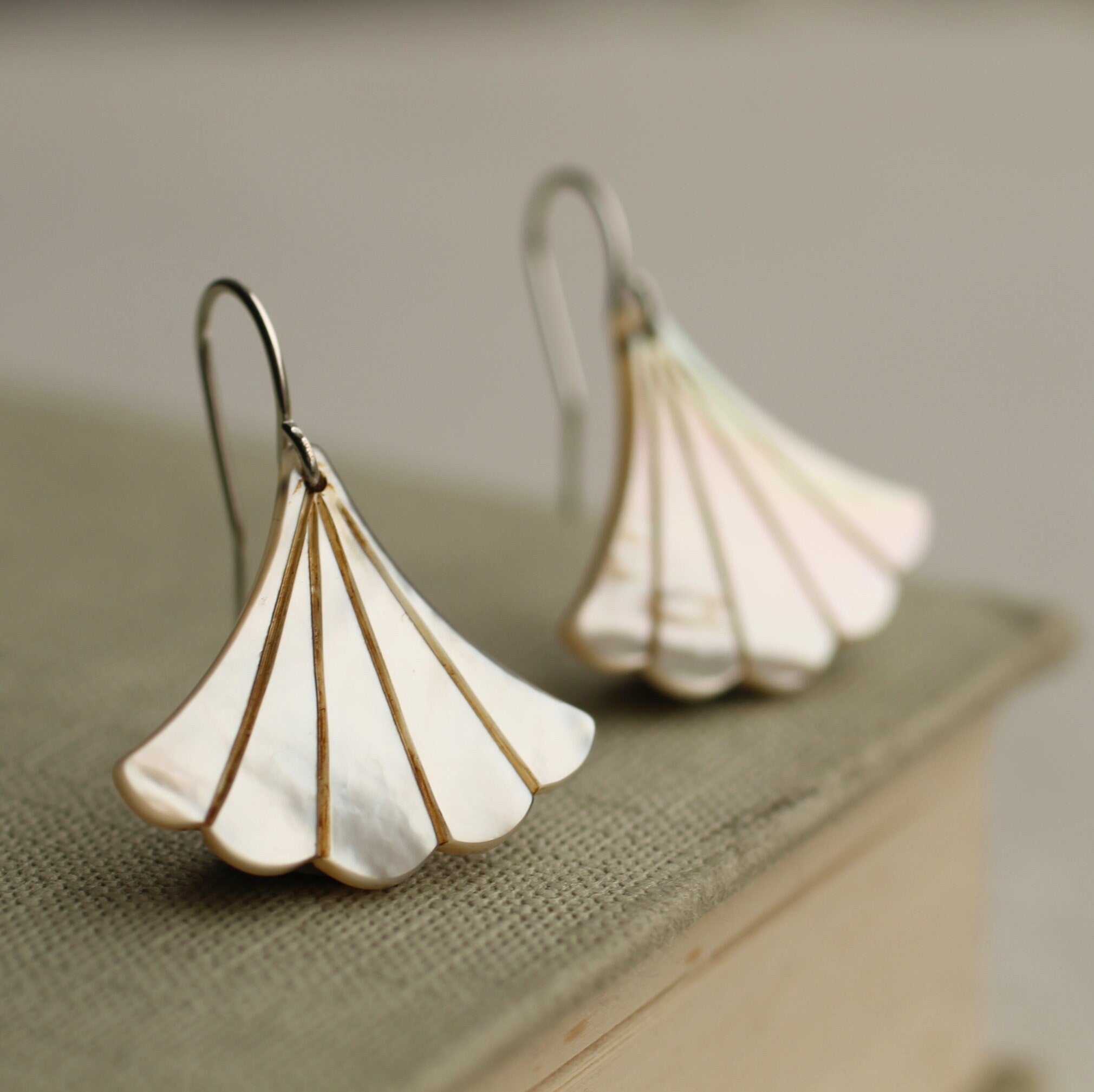 Art Deco Pearl Bridal Earrings: Gold or Silver Mother of Pearl Wedding Jewelry