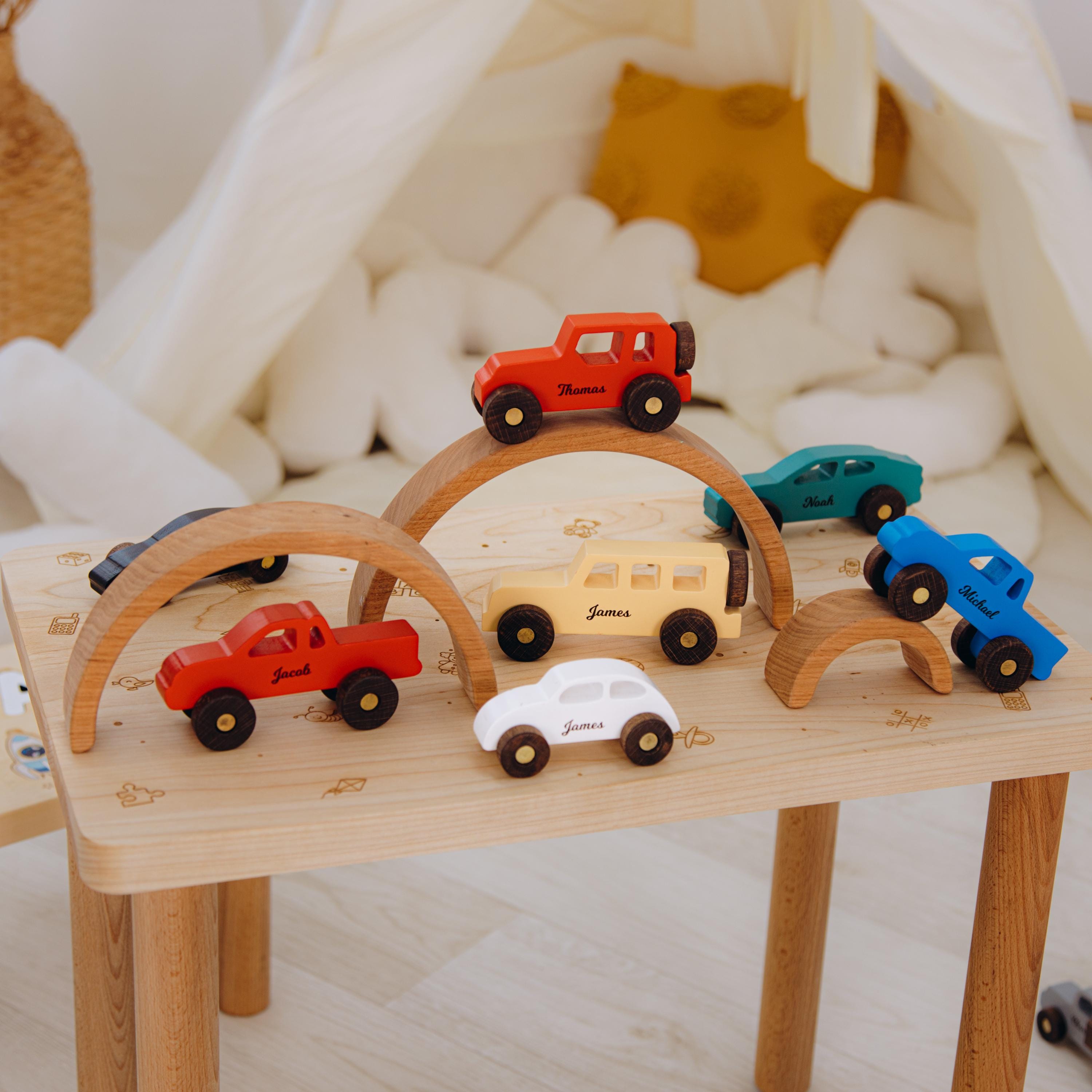 Collect Wooden Cars With Names, Sensory Toys For Toddlers, Baby Birthday Gift, Wooden Truck Toy, Personalized Gift For Kids, First Christmas