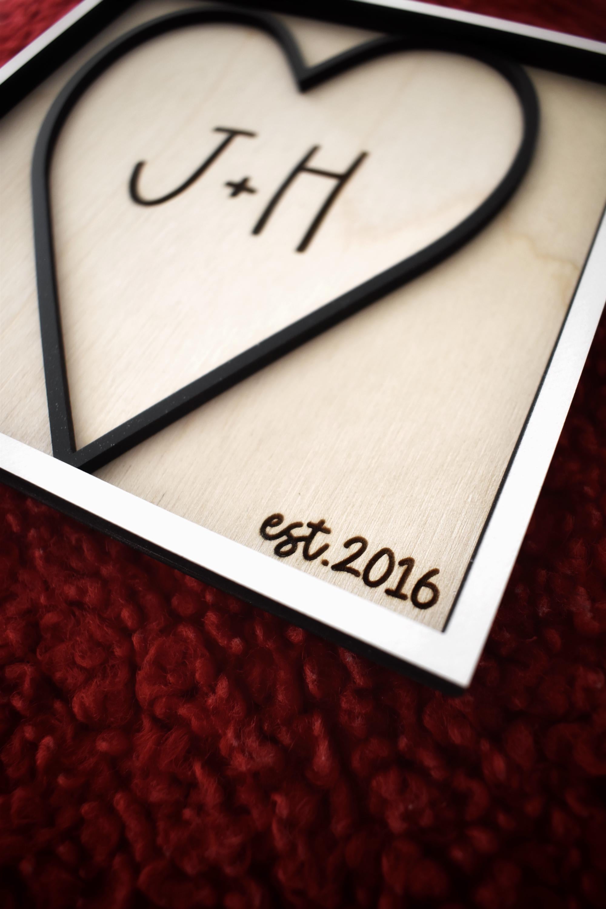 Personalized Dimensional Heart Sign – Custom Initials & Est. Year – Romantic Valentine’s Day Gift for Couples – Handmade Keepsake