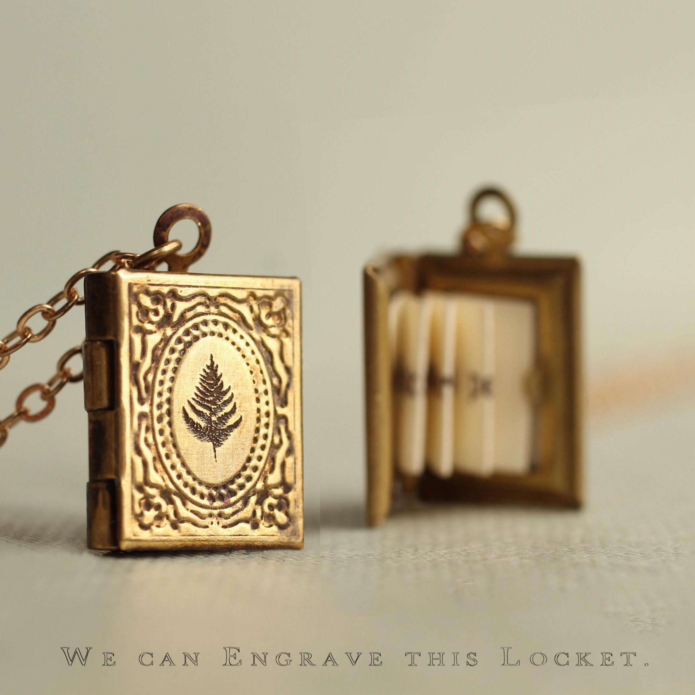 Personalized Book Locket Necklace: Victorian Gold Photo Keepsake