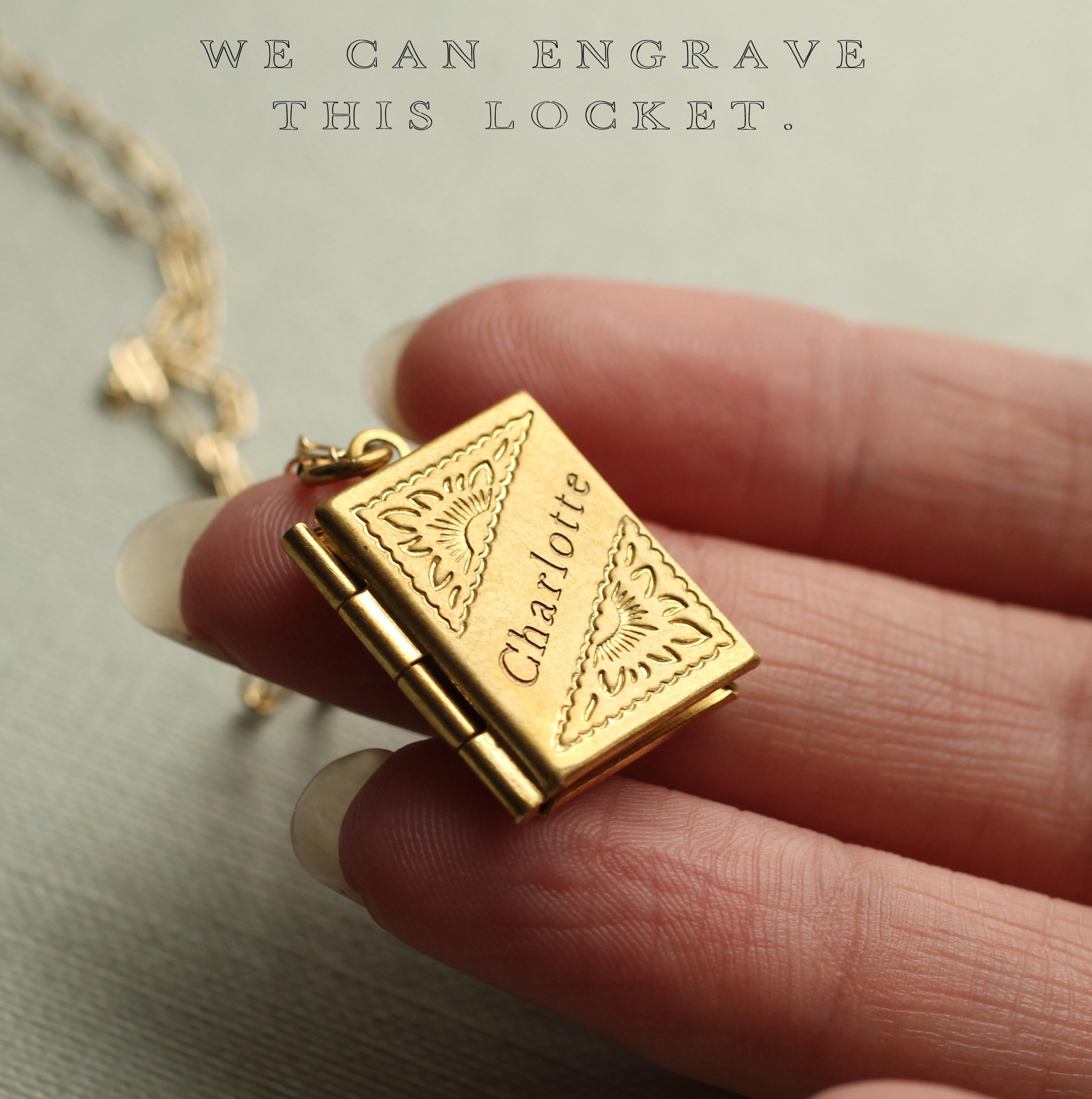 Personalized Book Locket Photo Necklace: Literary Gift with Hidden Message LKGP-12