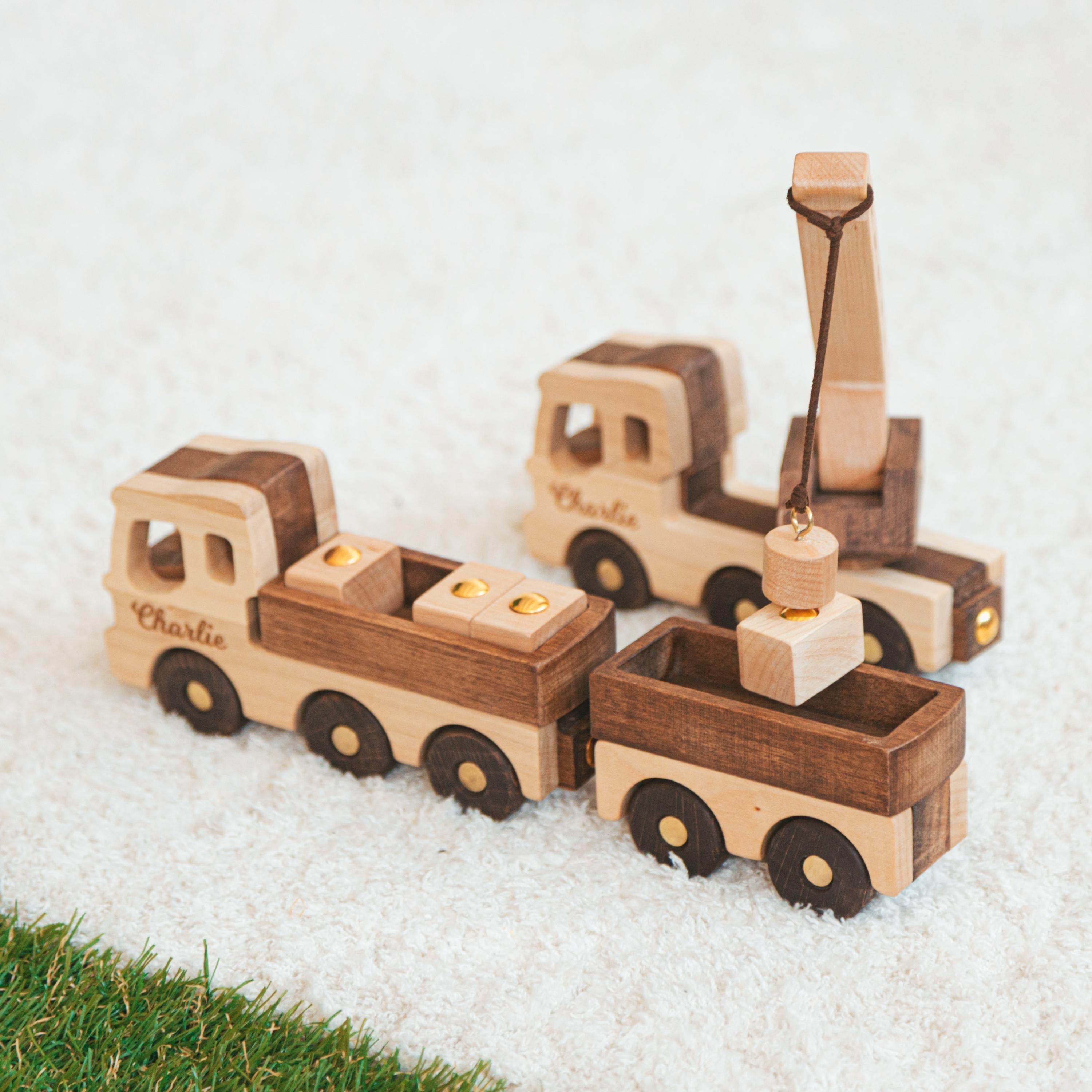 Toy Construction Excavator Handmade Wooden Construction Toy Vehicles Custom Baby Gifts Birthday Boy Gifts Kids Pretend Play First Christmas