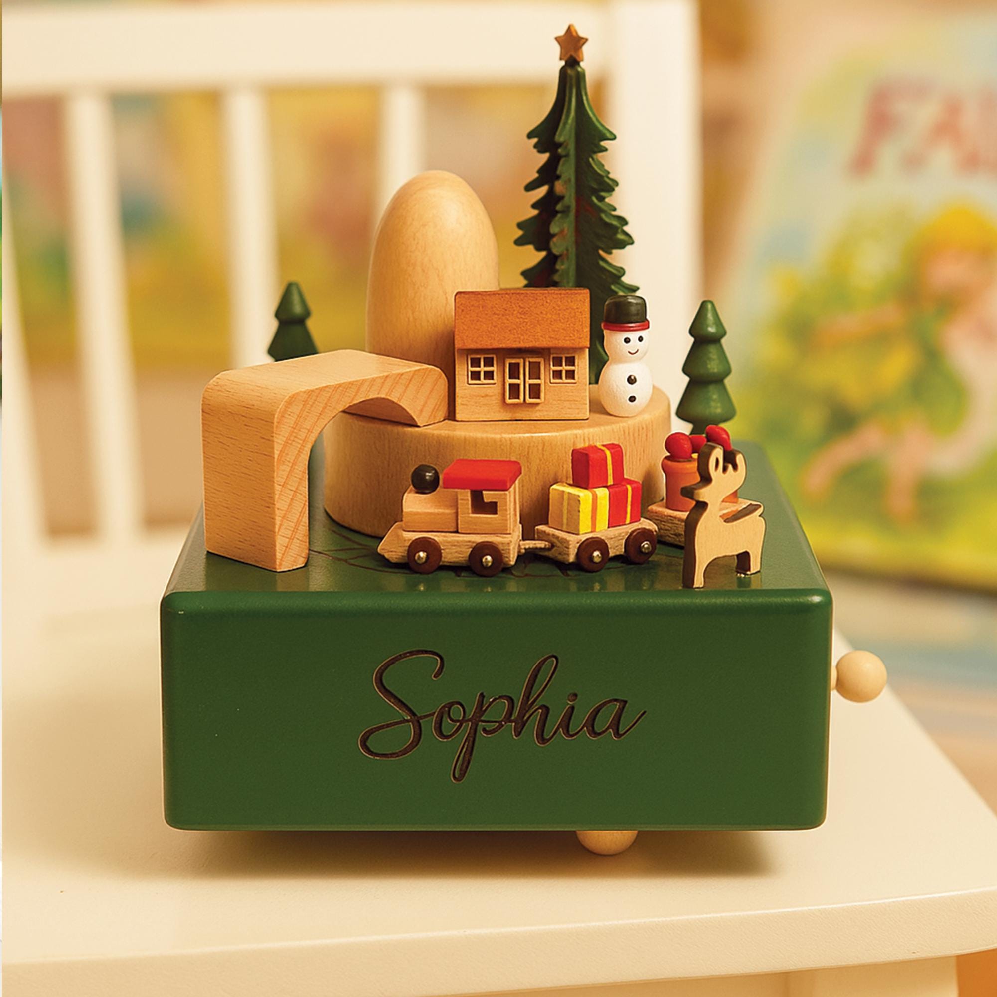 6 Style Personalized Moving Train Music Box – Custom Wooden Keepsake for Kids, Baby Shower Gift, Nursery Decor, Holiday or Christmas Present