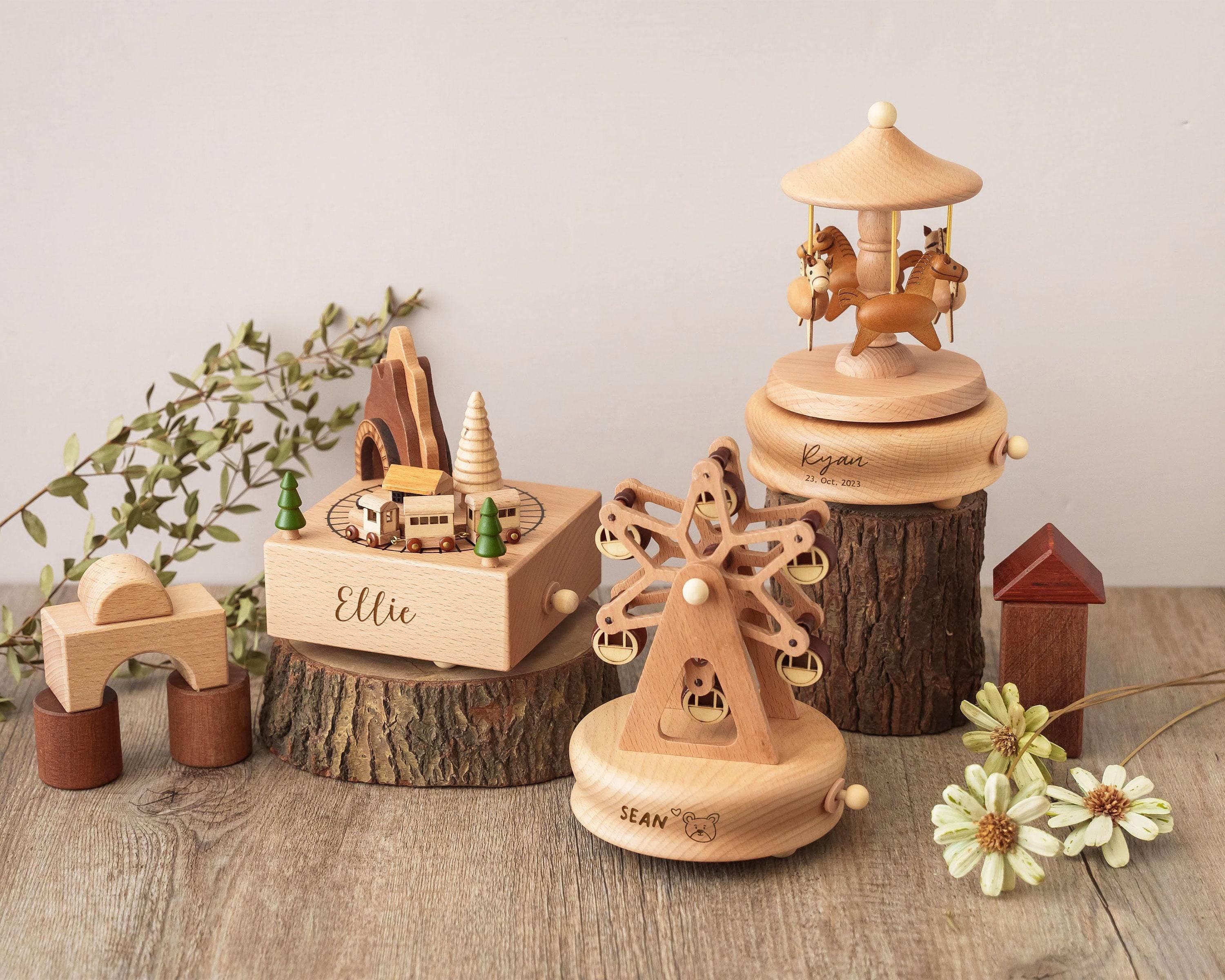Personalized Wooden Train Music Box, Baby Shower Gift, 1st Birthday Gift, Keepsake Gift for Kids, Newborn Gifts, Engraved Name Music Box