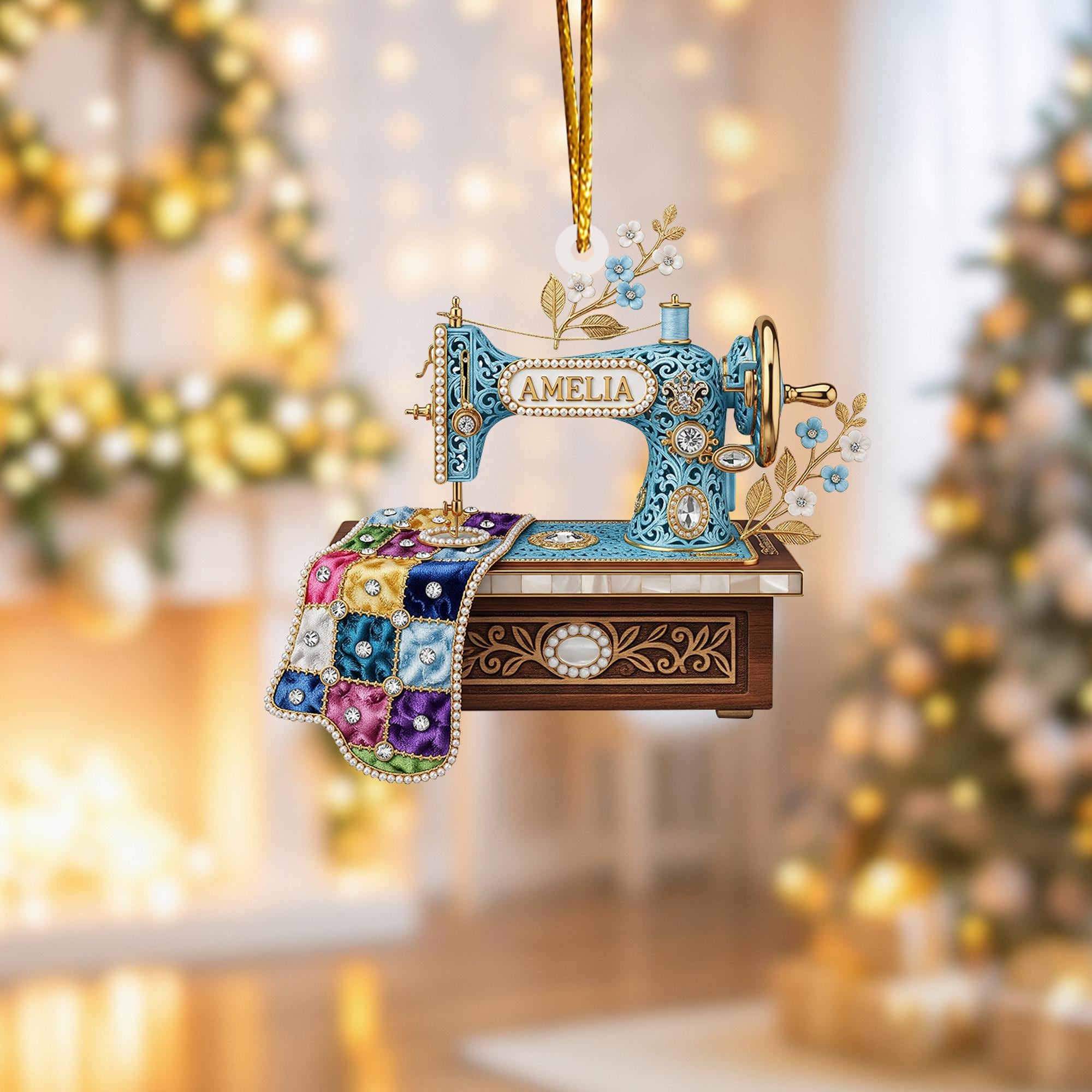 Personalized Sewing Machine Ornament, Custom Quilter Christmas Decor, Quilting Studio Decor