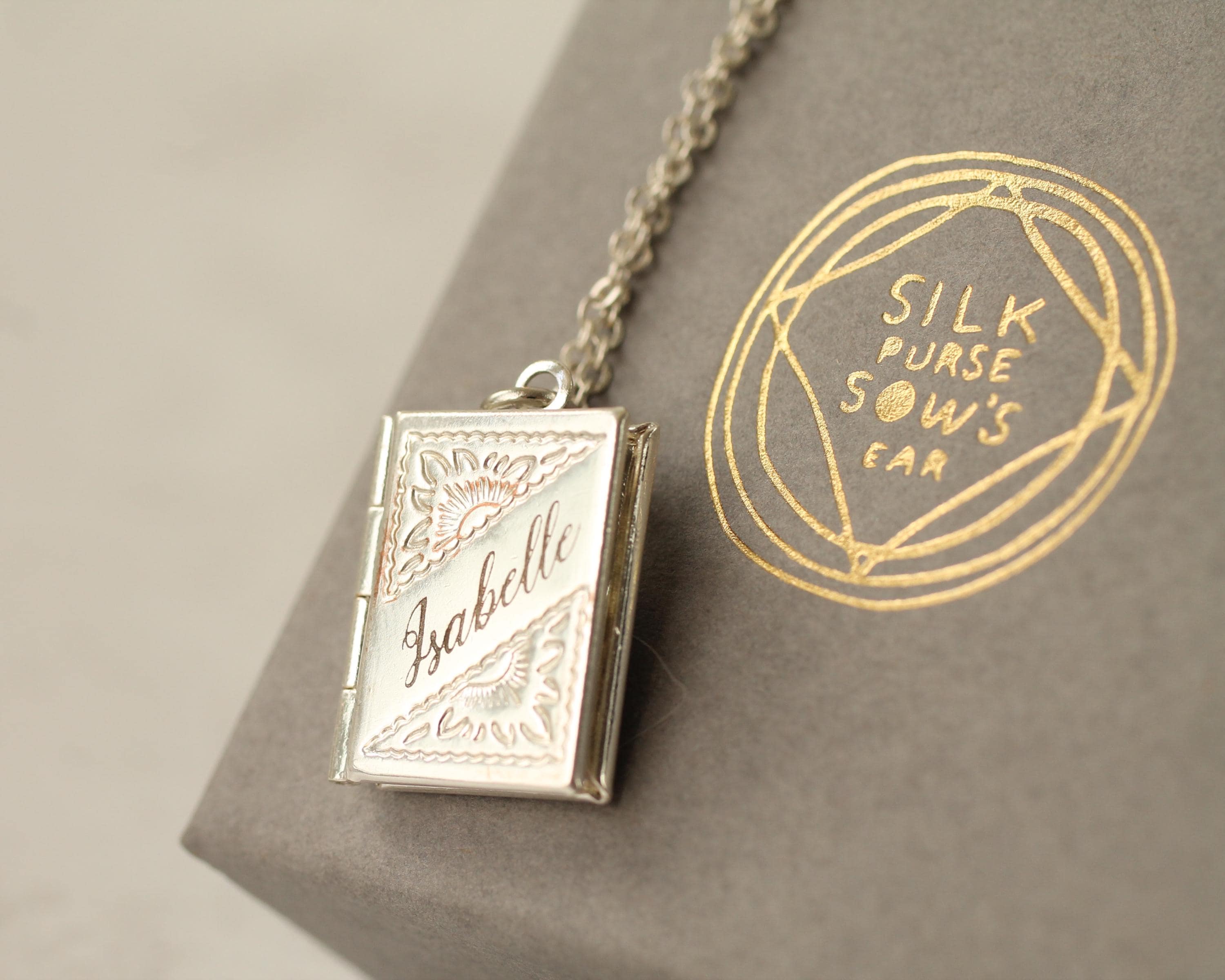 Silver Personalized Book Locket Necklace: Literary Gift with Photos and Hidden Message