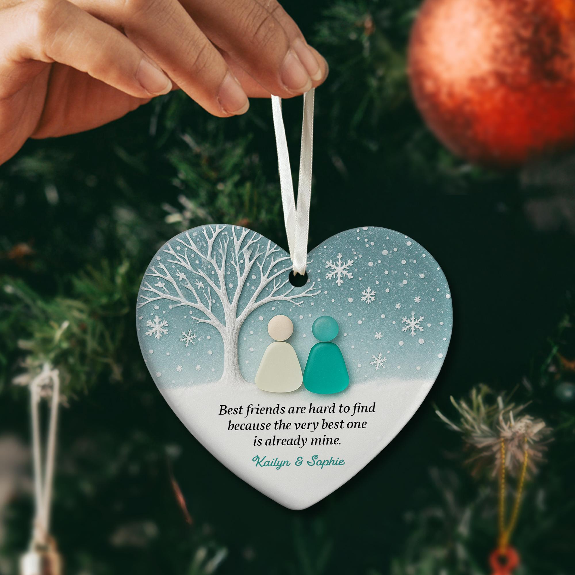 Personalized 2D Best Friend Sea Glass Ceramic Ornament: Friends Christmas Gift
